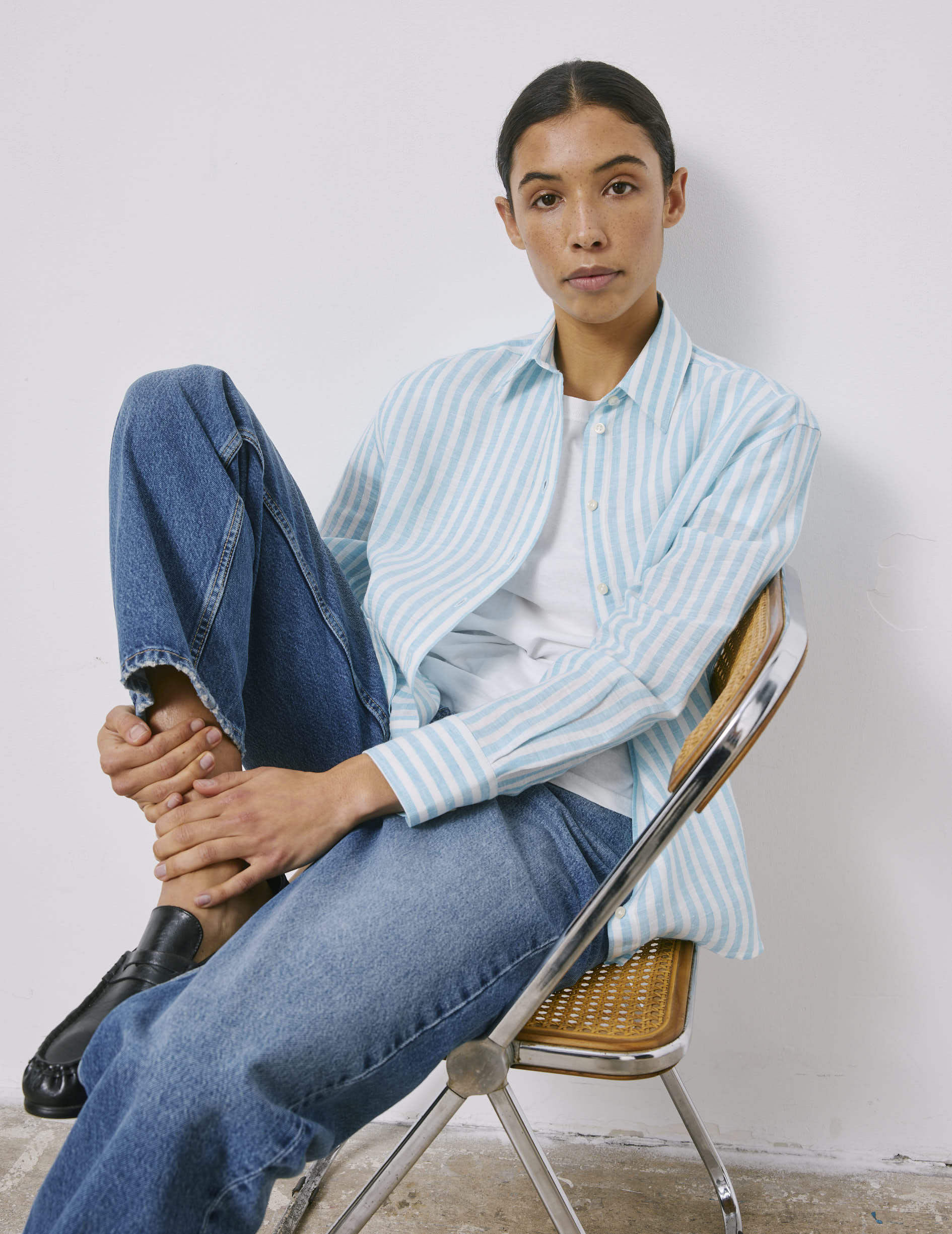 Turquoise striped linen Ambre shirt - Linen - Shirt Collar