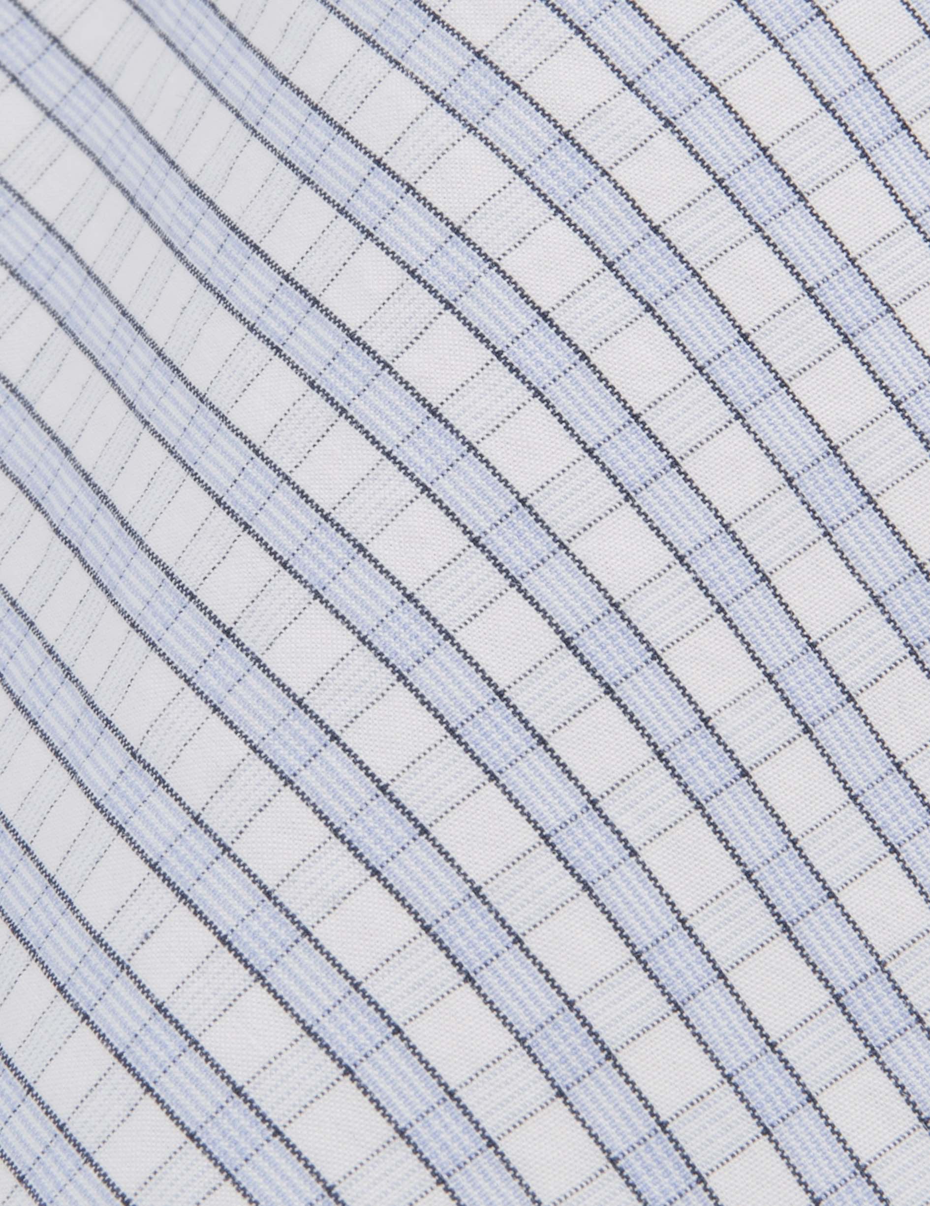 Short-sleeved classic shirt with blue checks - Popeline - Américain Collar