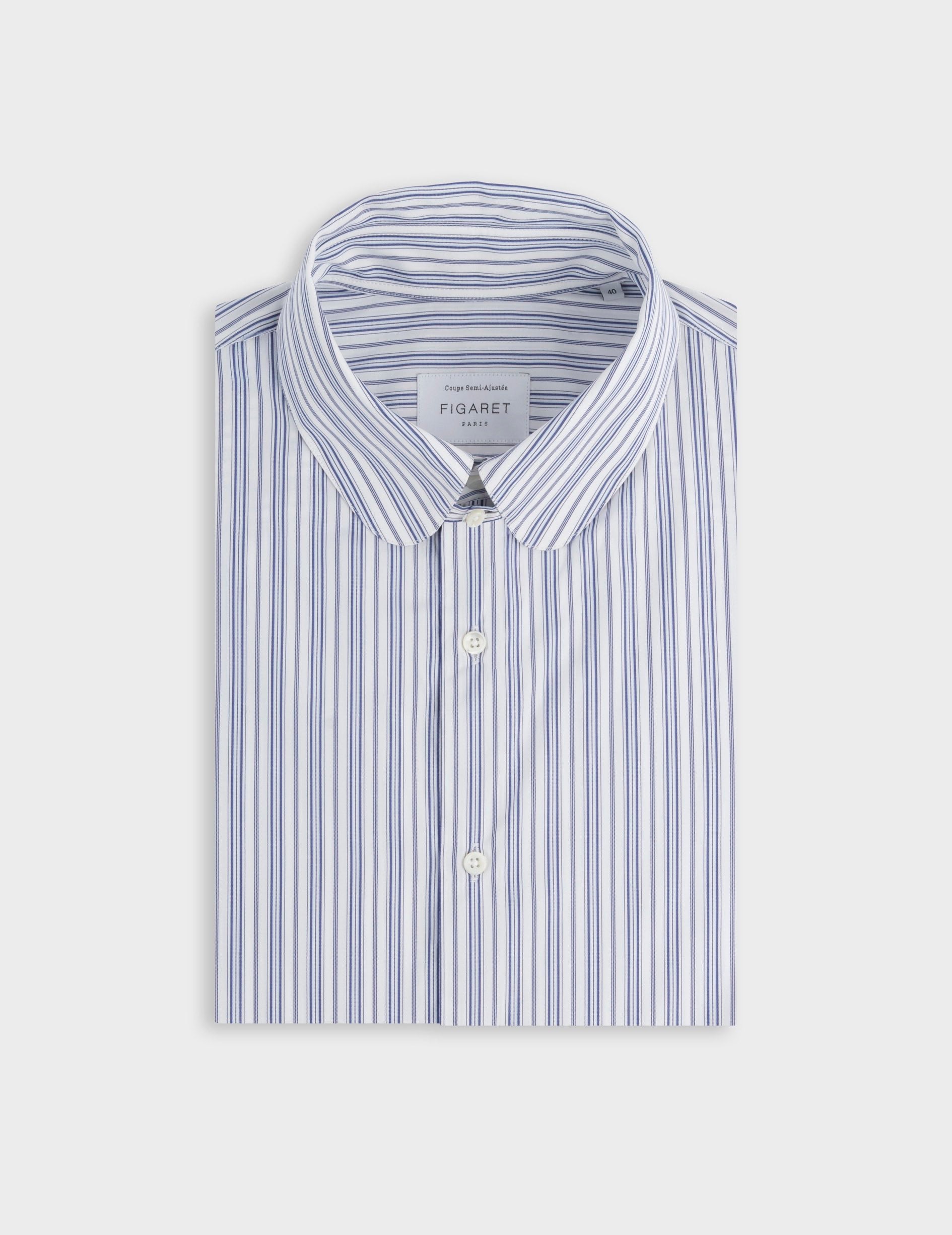 Semi-fitted navy striped shirt - Poplin - English Collar