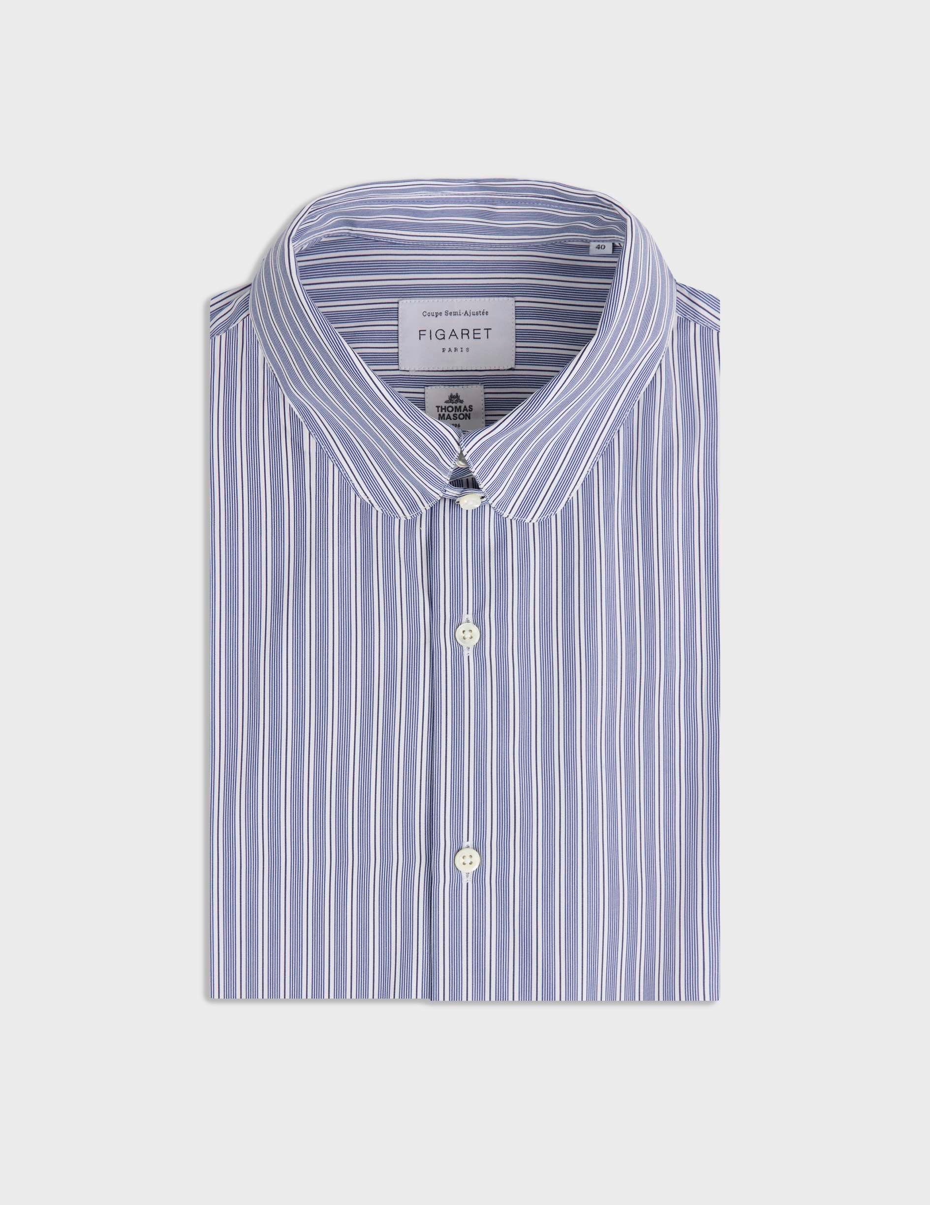 Semi-fitted Navy striped shirt - Poplin - English Collar
