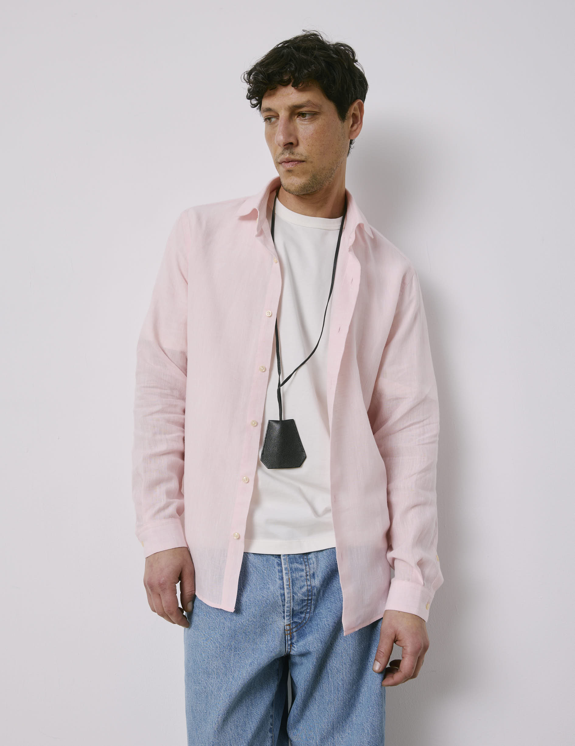 Light pink linen Aristote shirt - Linen - Italian Collar