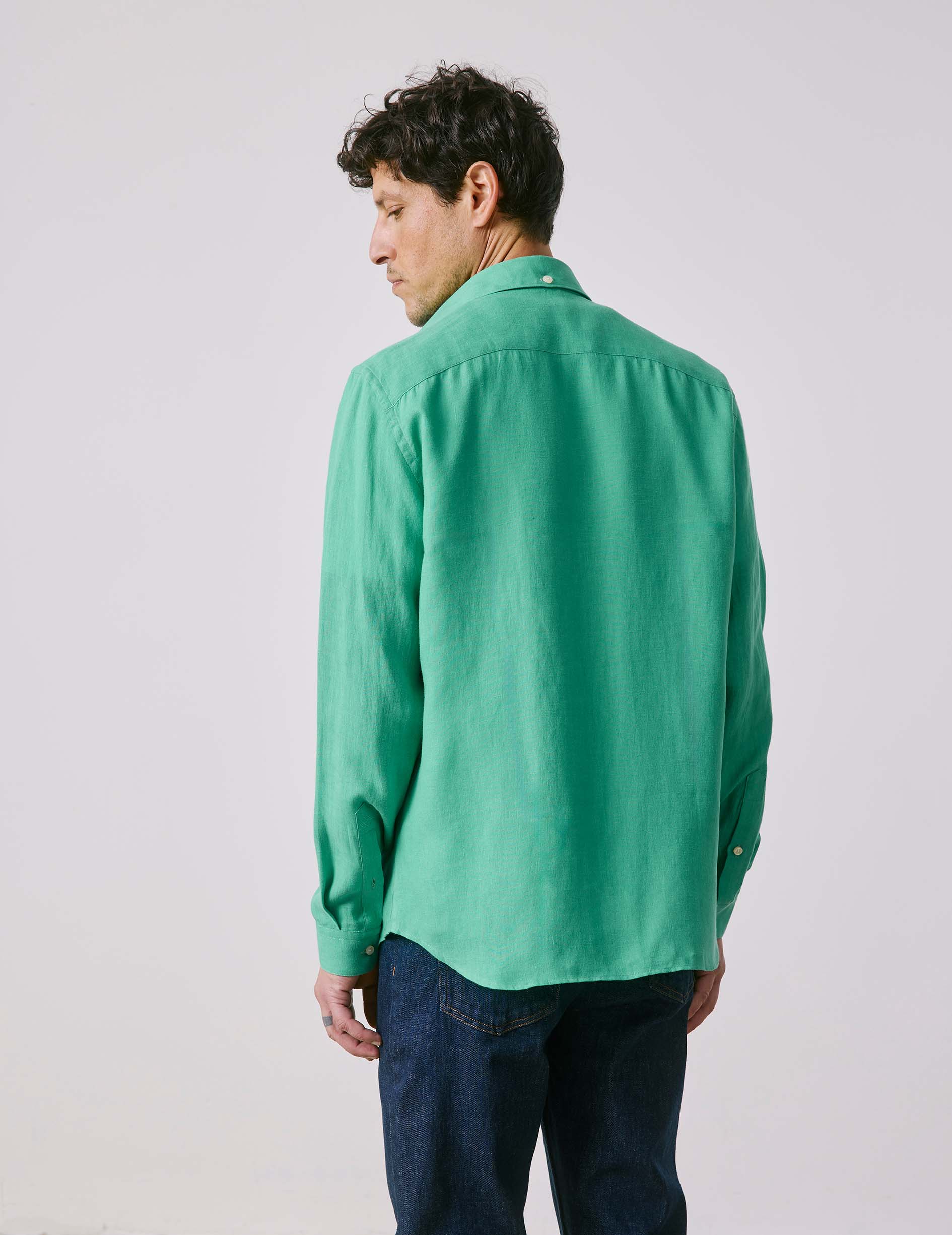 Green linen Aristote shirt - Lin - Italien Collar