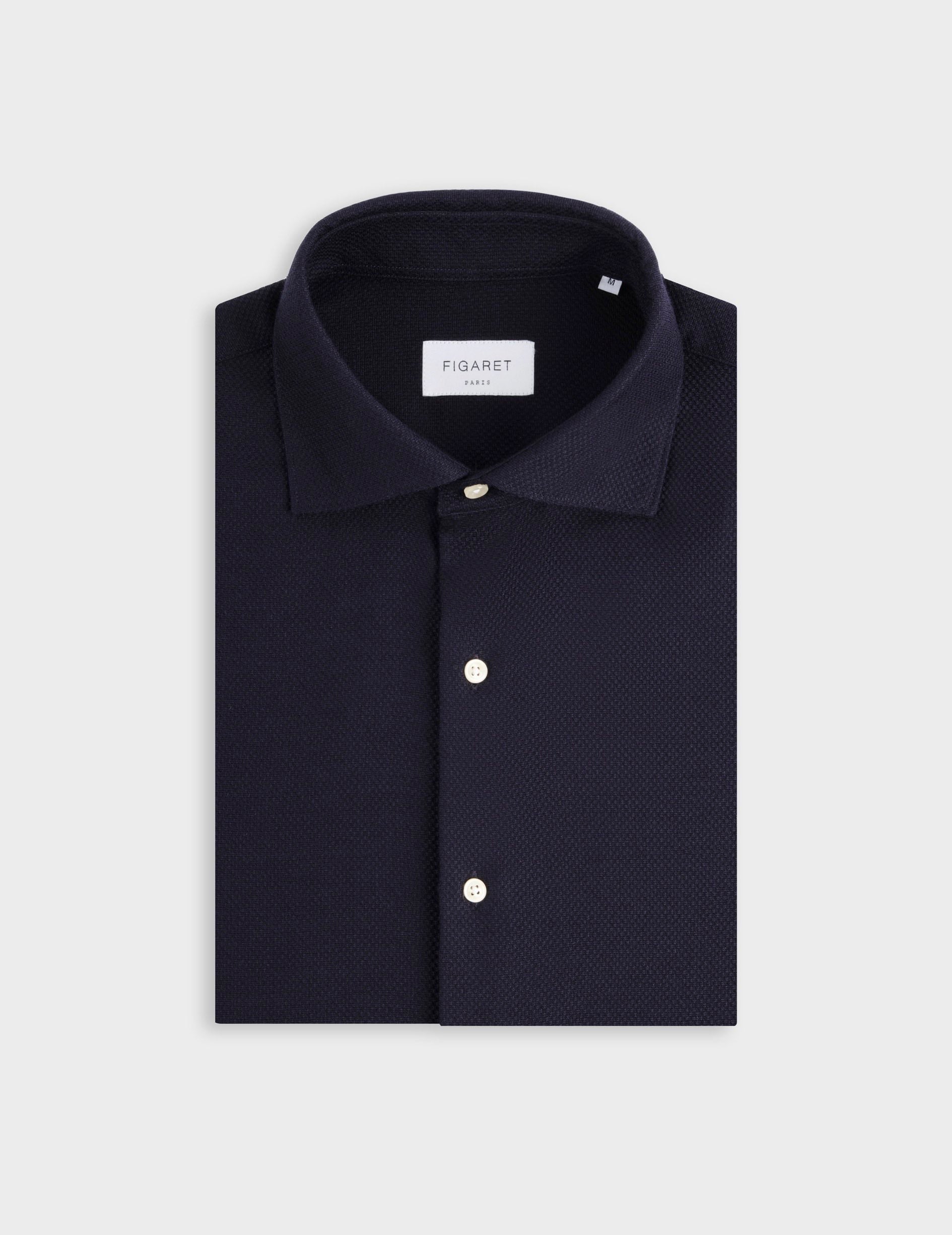 Aristote navy jersey virgin wool shirt - Virgin wool - Italian Collar