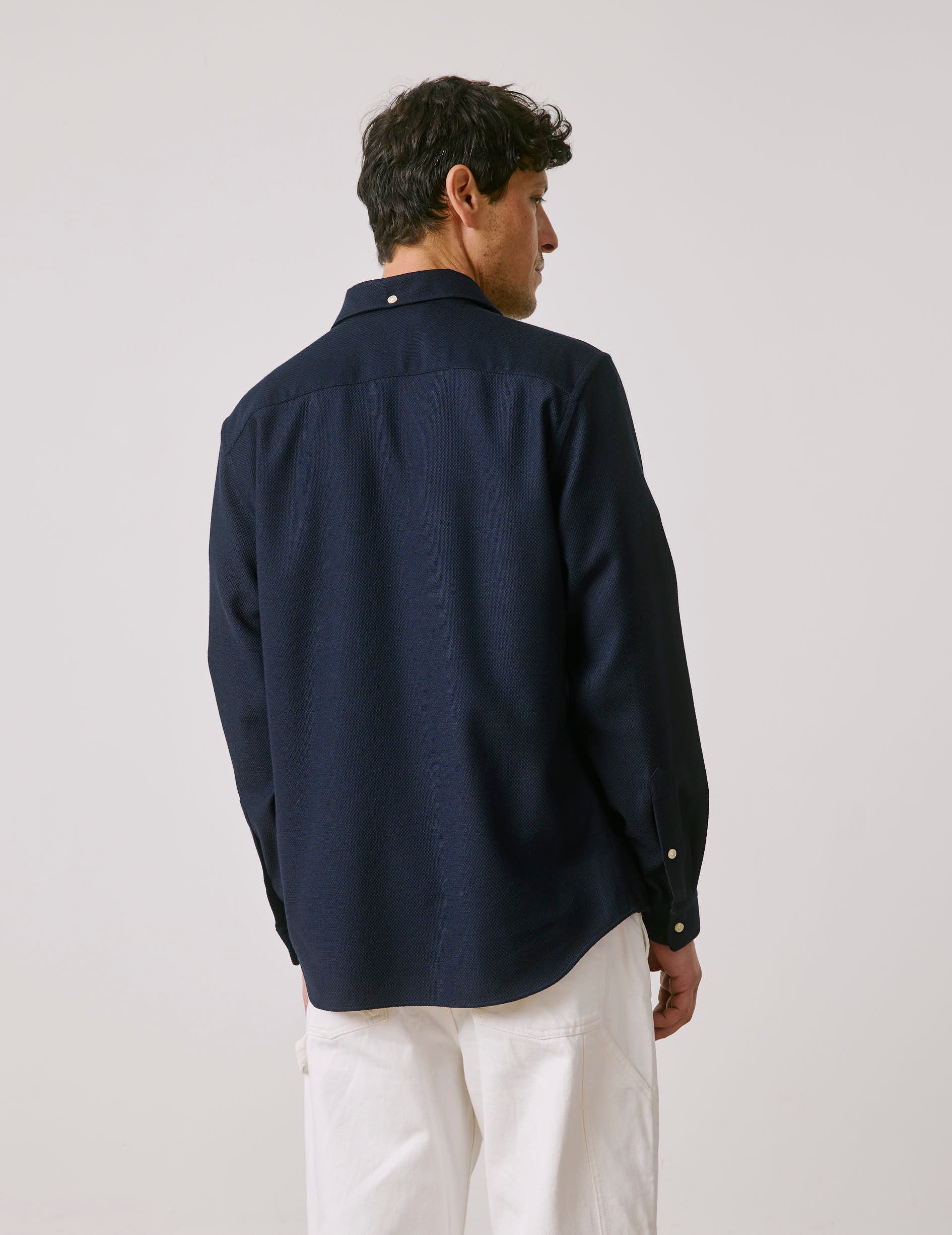 Aristote navy jersey virgin wool shirt - Virgin wool - Italian Collar