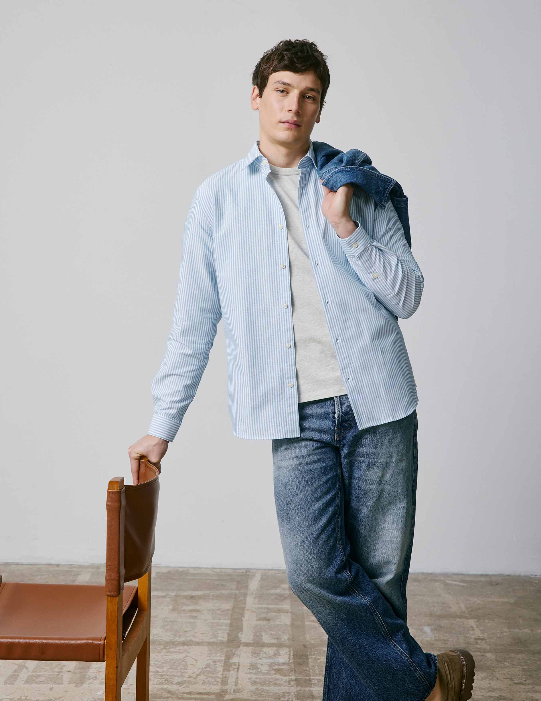 Chemise Auguste rayée bleue - Oxford - Col Français