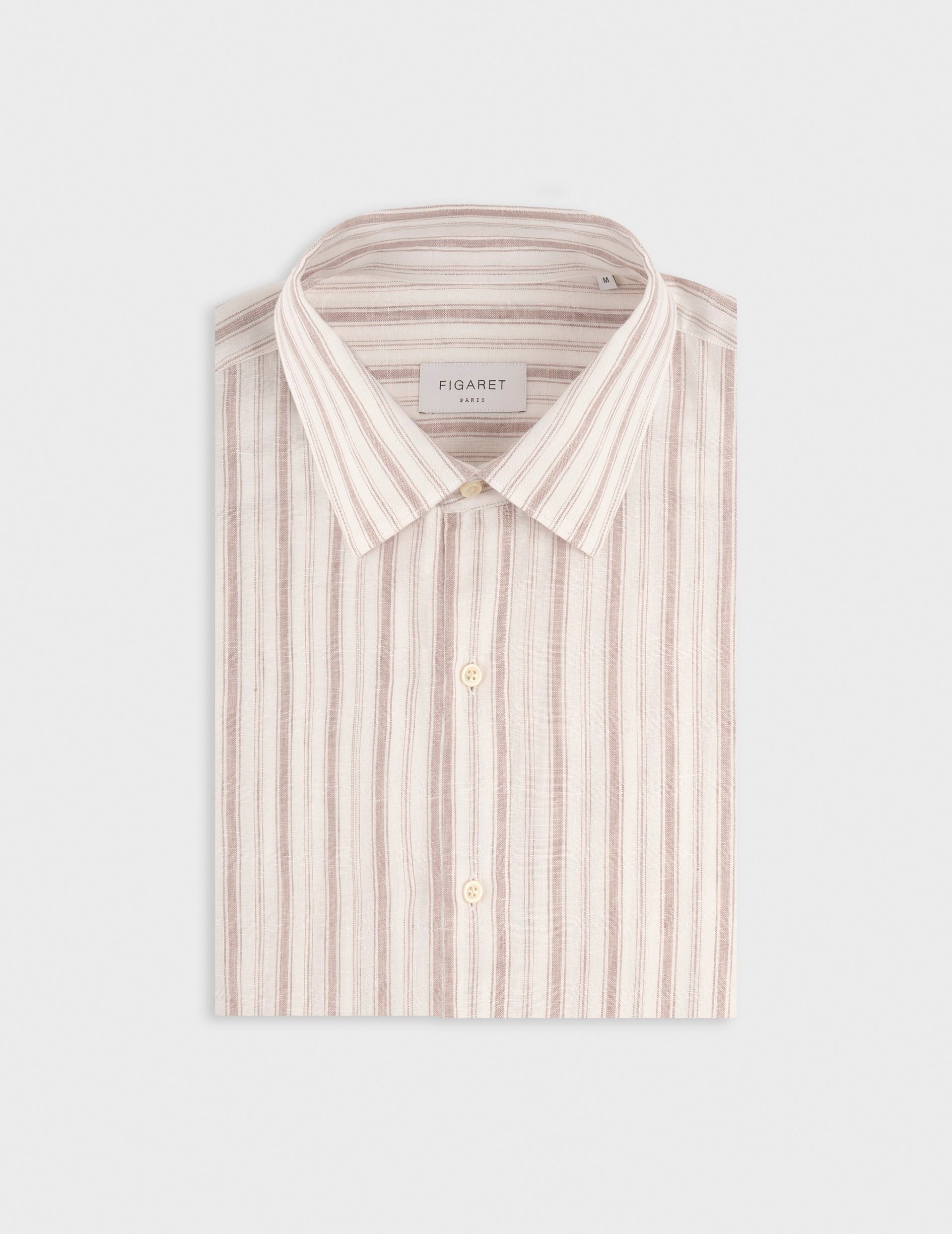 Striped beige linen Auguste shirt - Linen - French Collar