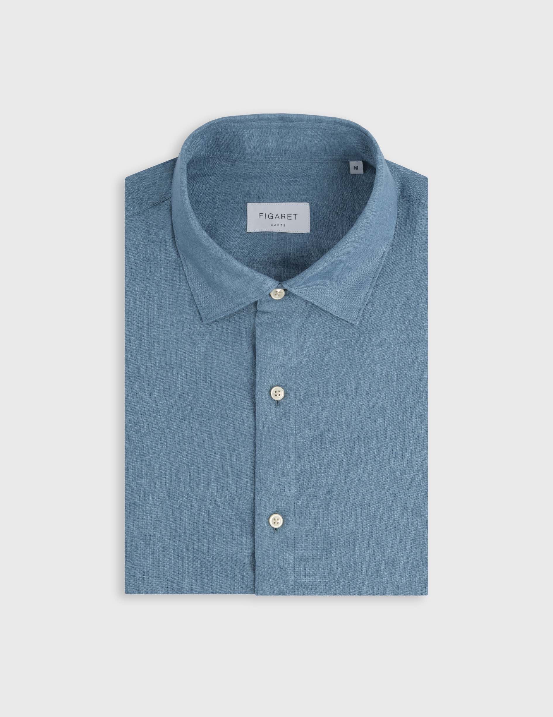 Blue linen Auguste shirt - Lin - Français Collar