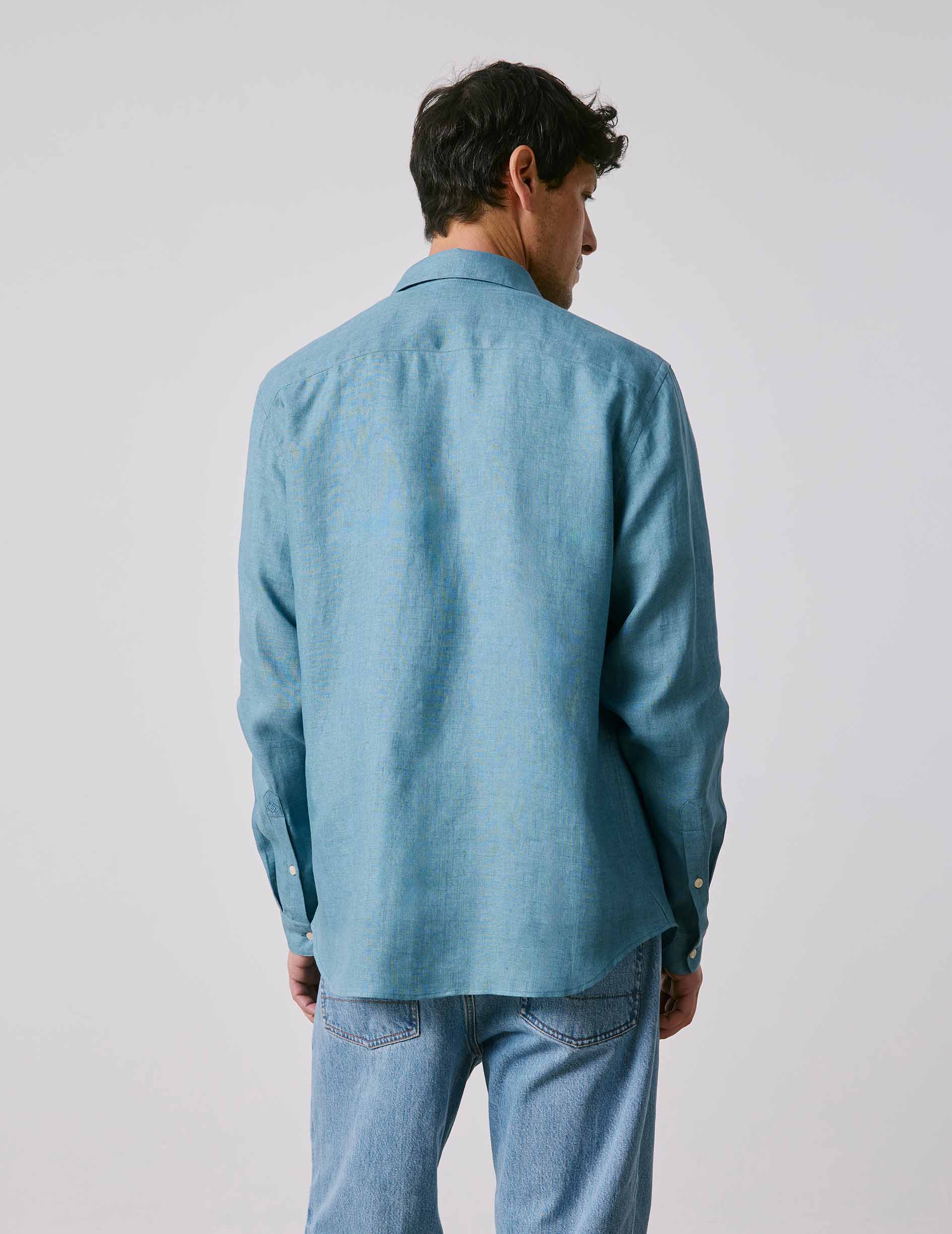Blue linen Auguste shirt - Lin - Français Collar