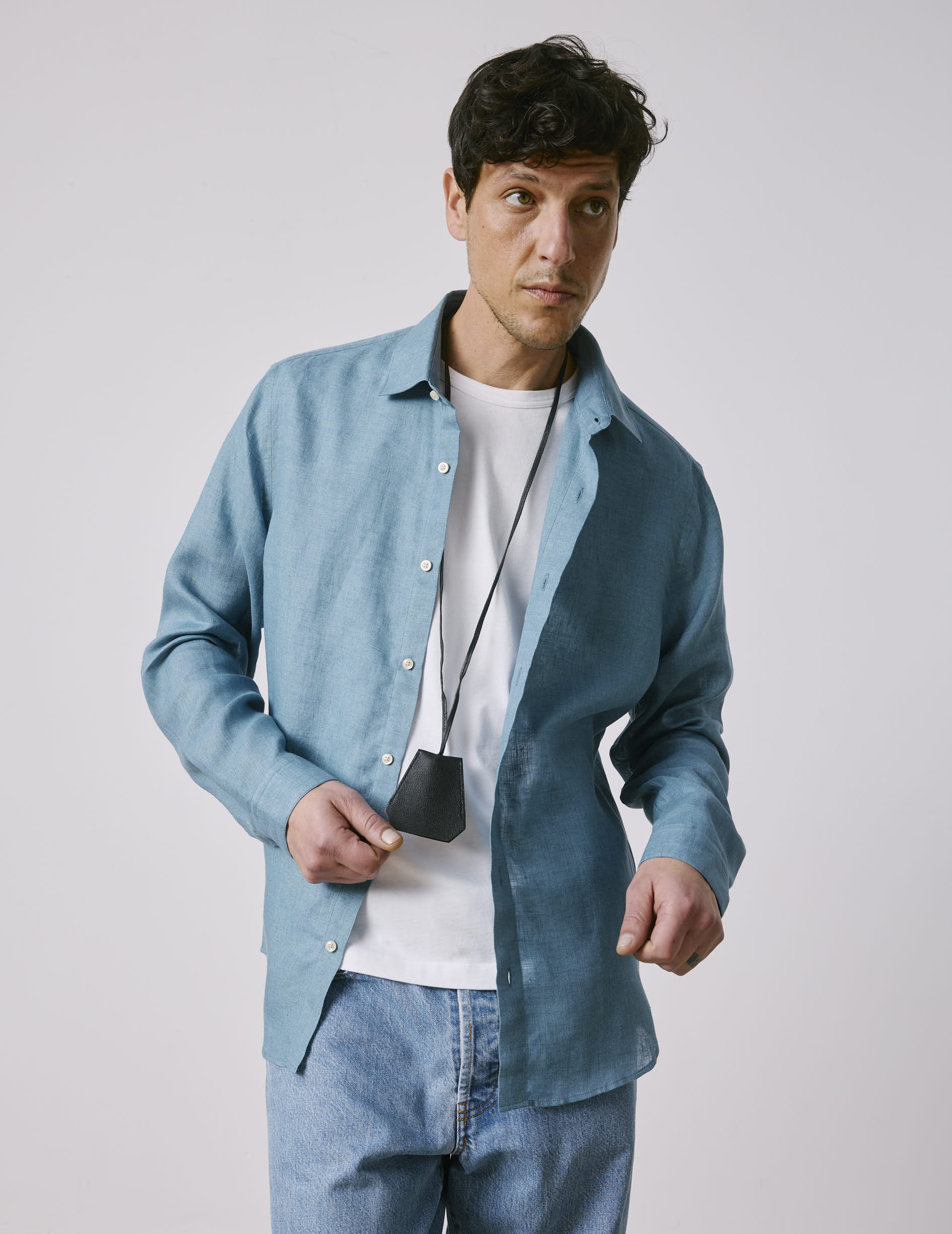 Blue linen Auguste shirt - Lin - Français Collar