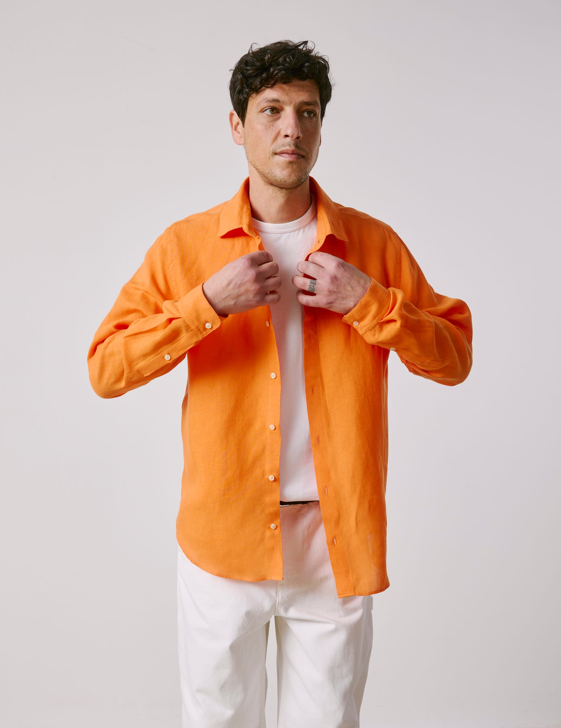 Auguste orange linen shirt - Linen - French Collar