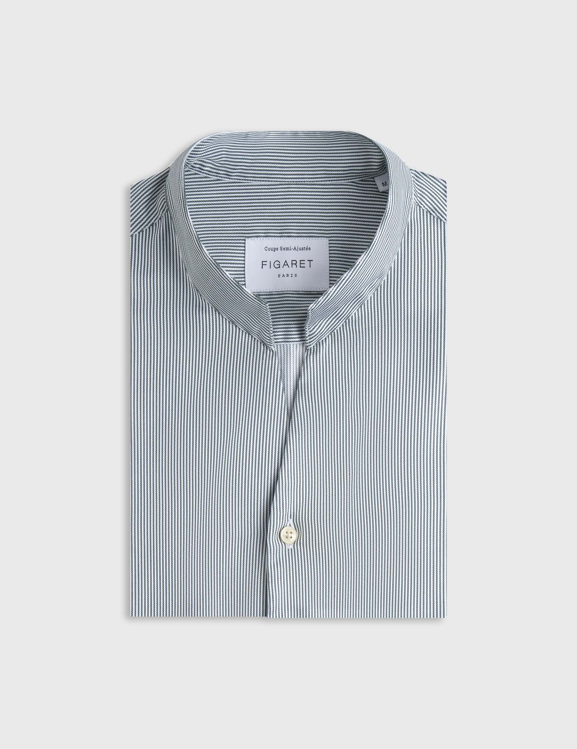 Carl green striped easy-iron shirt - Twill - Open straight Collar - Easy-iron