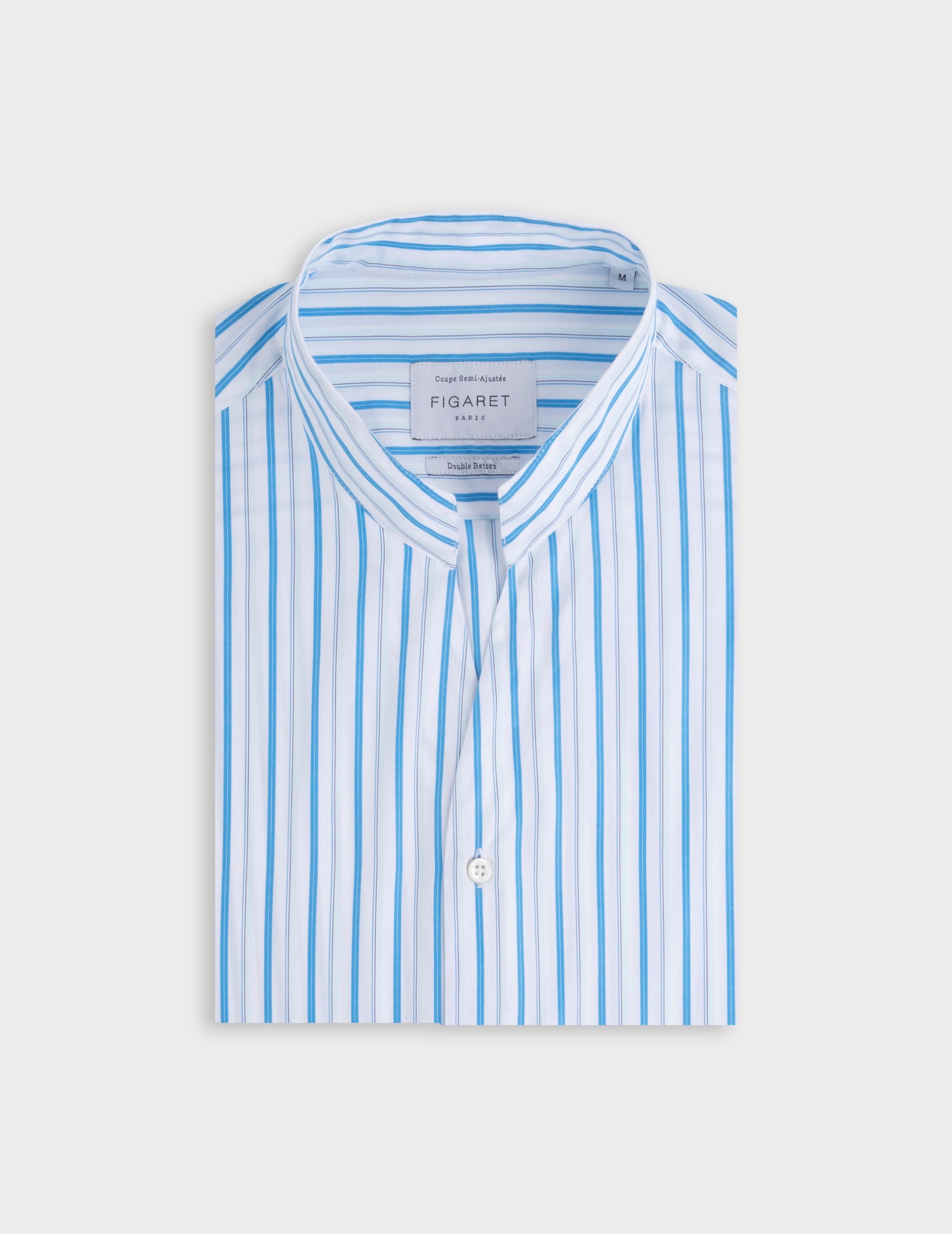 Striped blue Carl shirt - Popeline - droit ouvert Collar