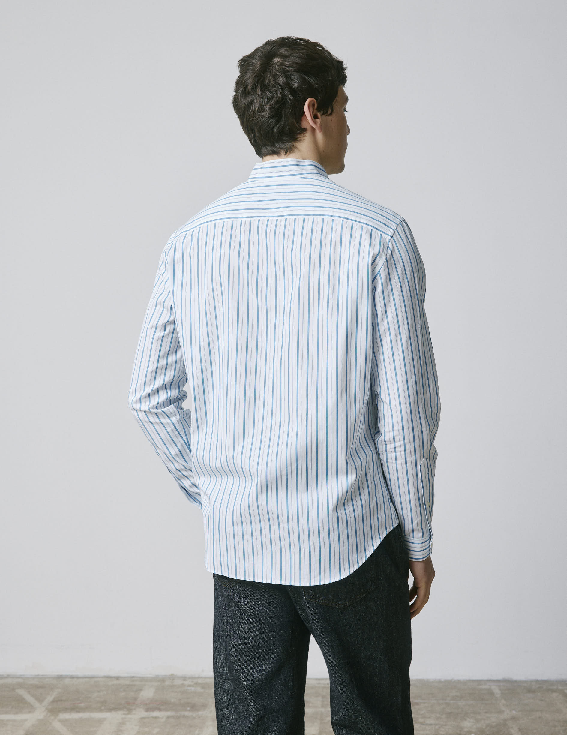 Striped blue Carl shirt - Popeline - droit ouvert Collar