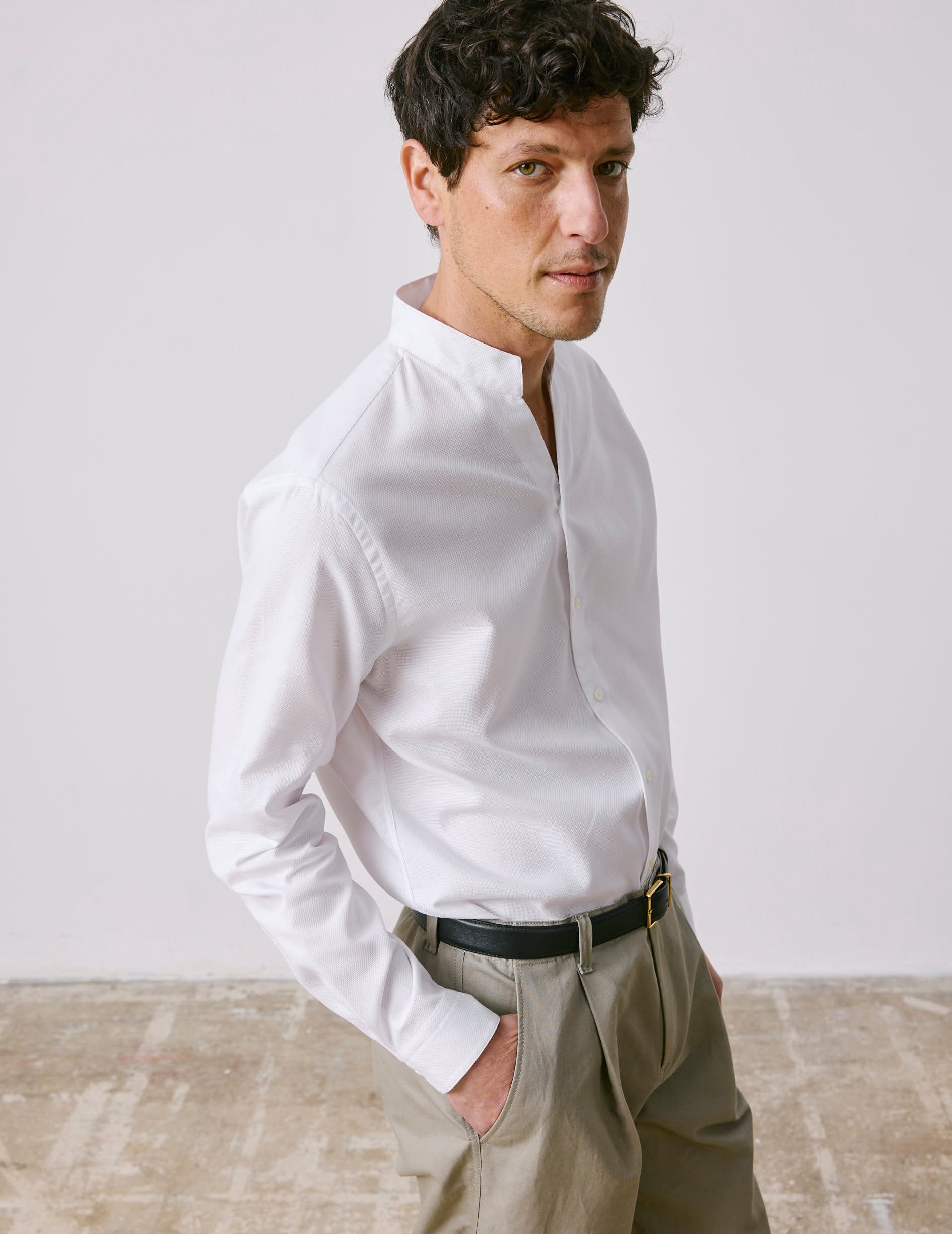 Carl white shirt - Dobby - Open straight Collar