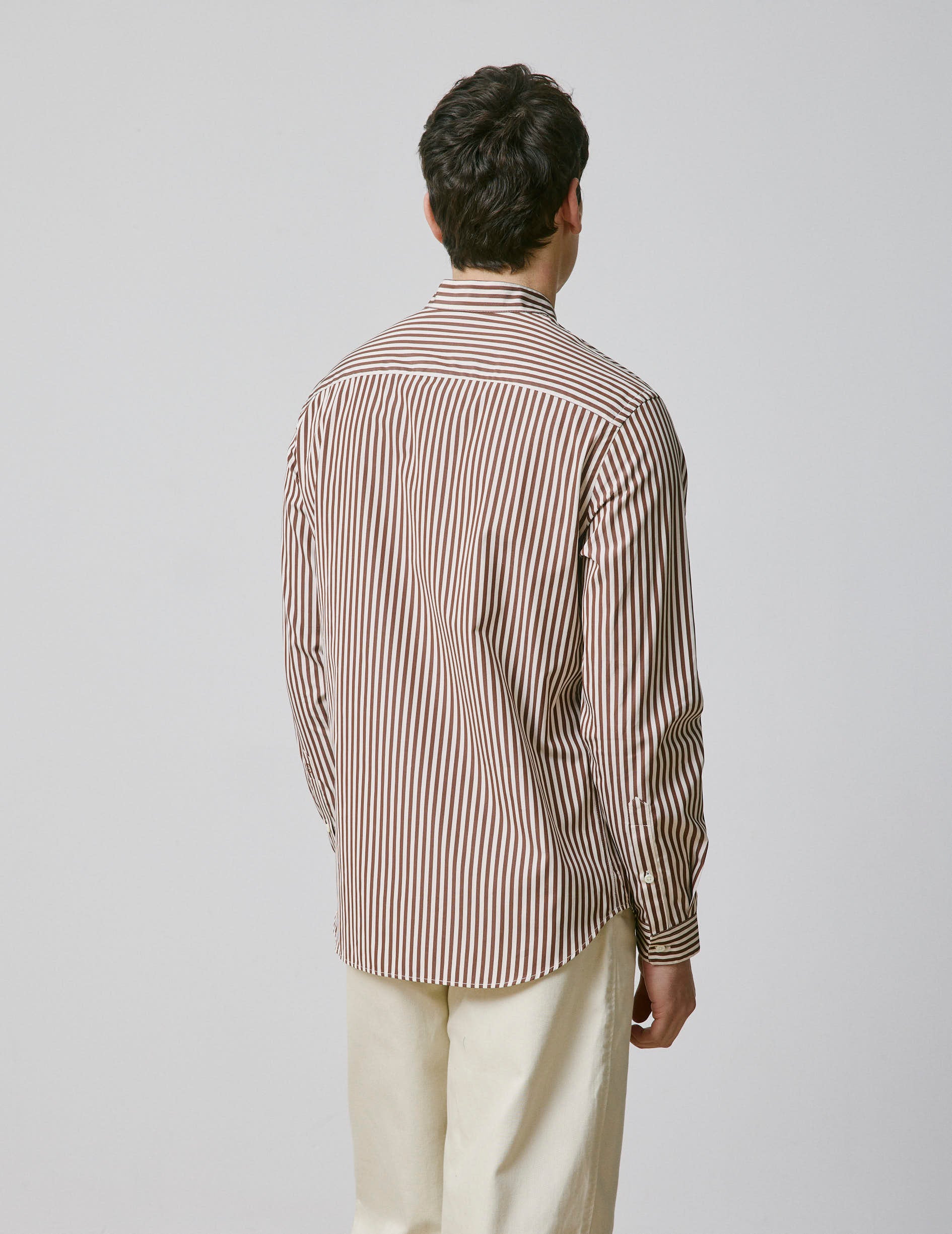 Striped brown Carl shirt - Popeline - droit ouvert Collar