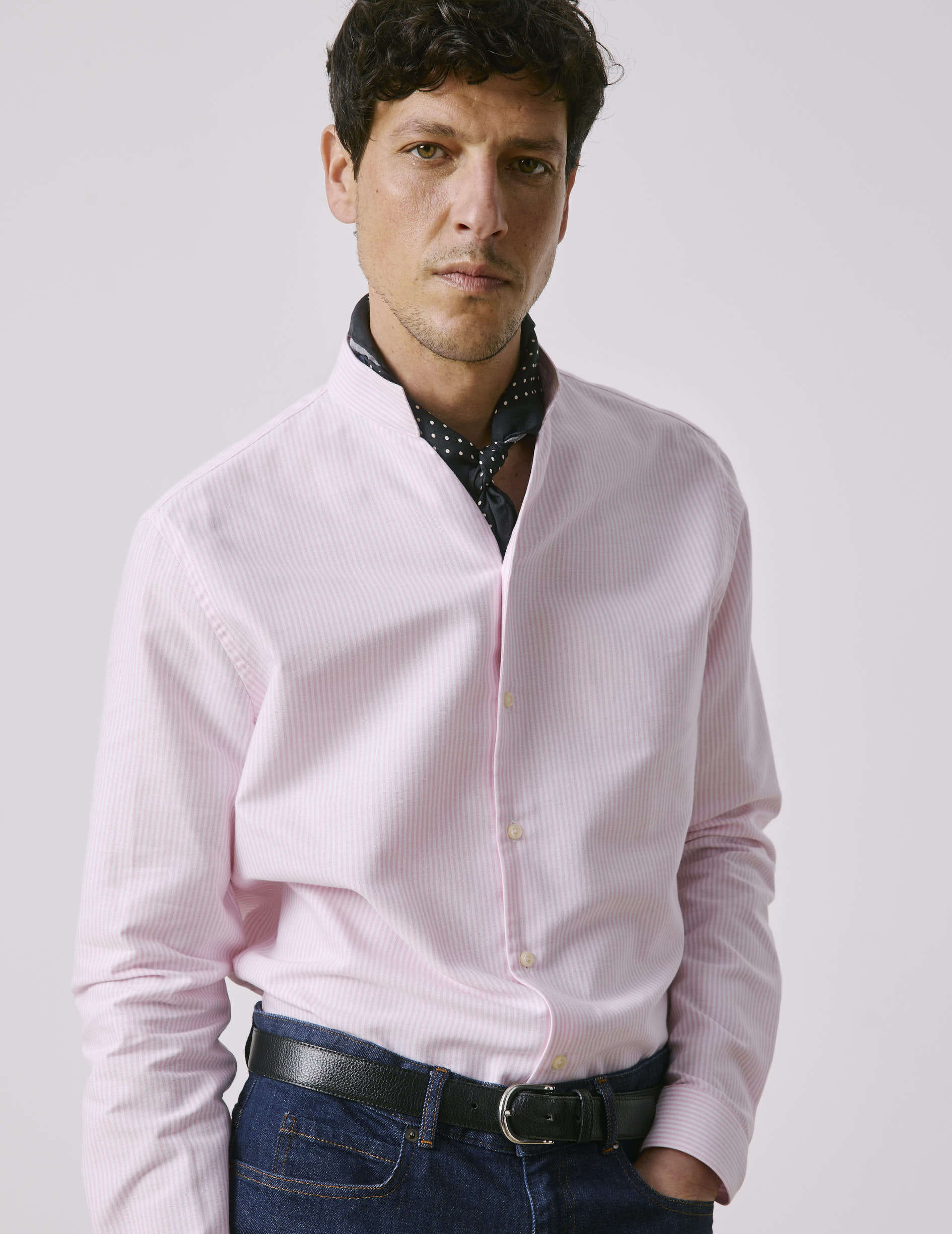 Carl Striped pink shirt - Oxford - Open straight Collar