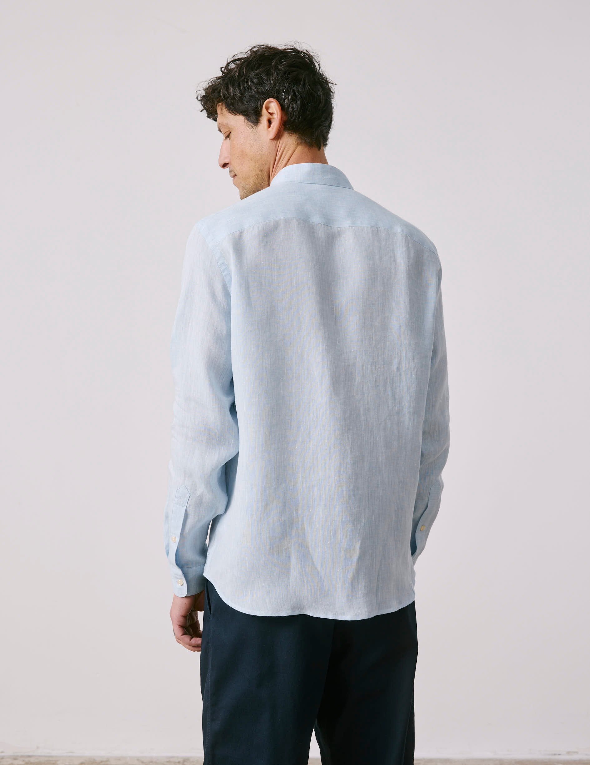 Carl light blue linen shirt - Linen - open straight Collar