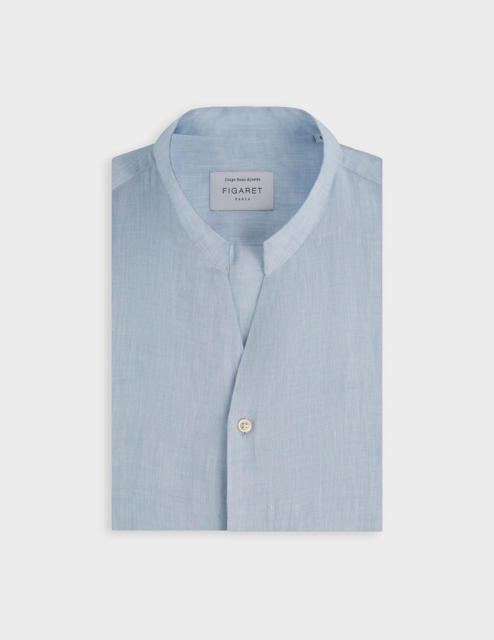 Carl light blue linen shirt - Linen - open straight Collar