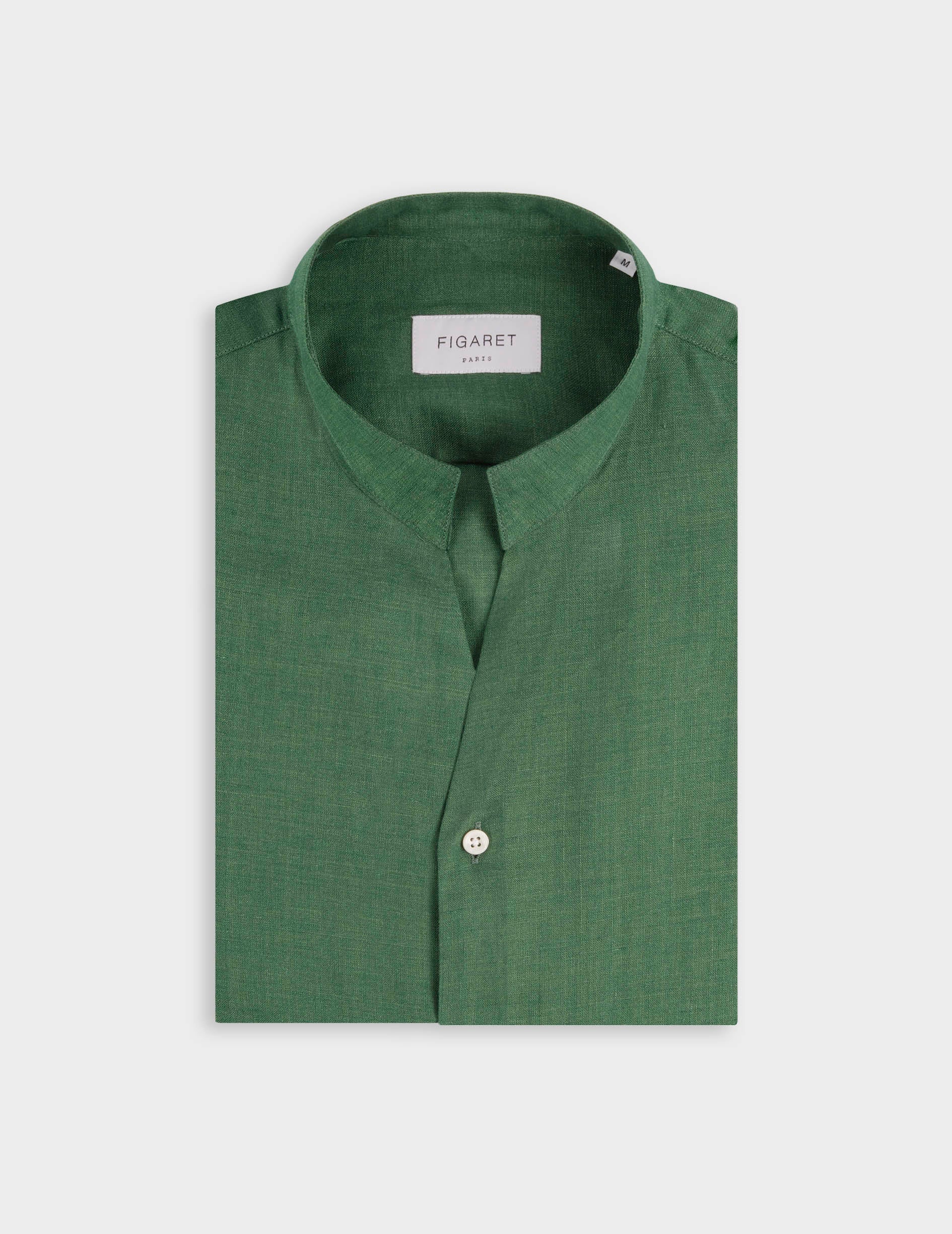 Green linen Carl shirt - Lin - droit ouvert Collar