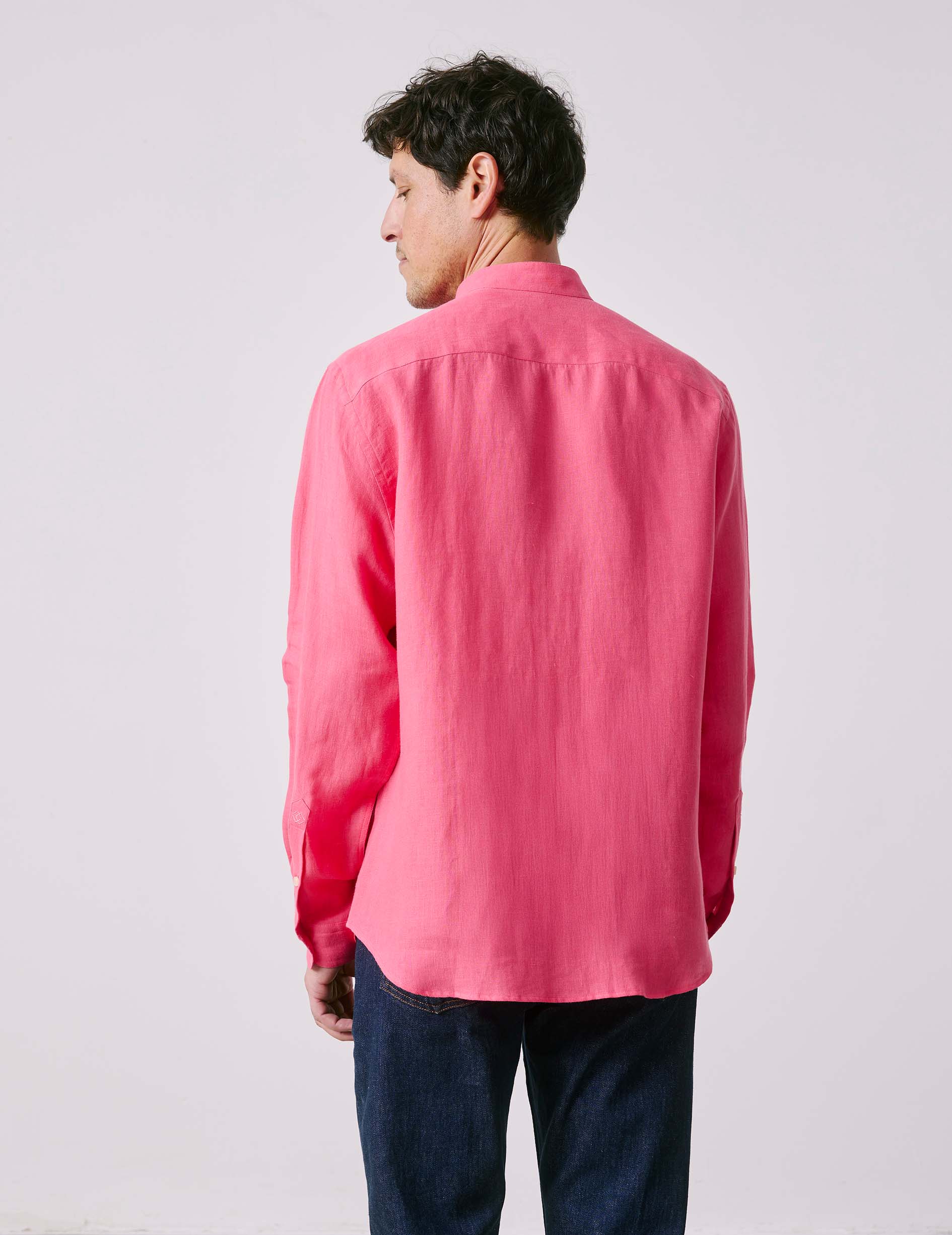 Carl pink linen shirt - Linen - Open straight Collar