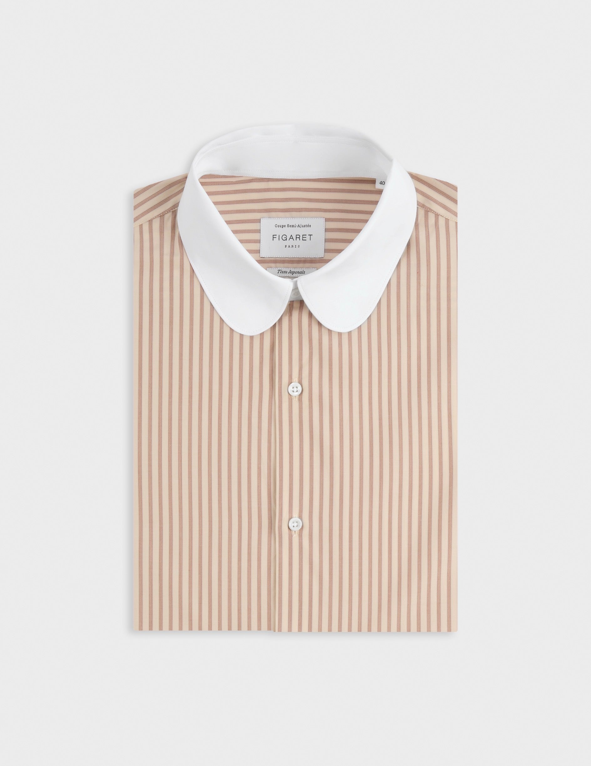 Semi-fitted striped beige shirt - Poplin - Club Collar - French Cuffs