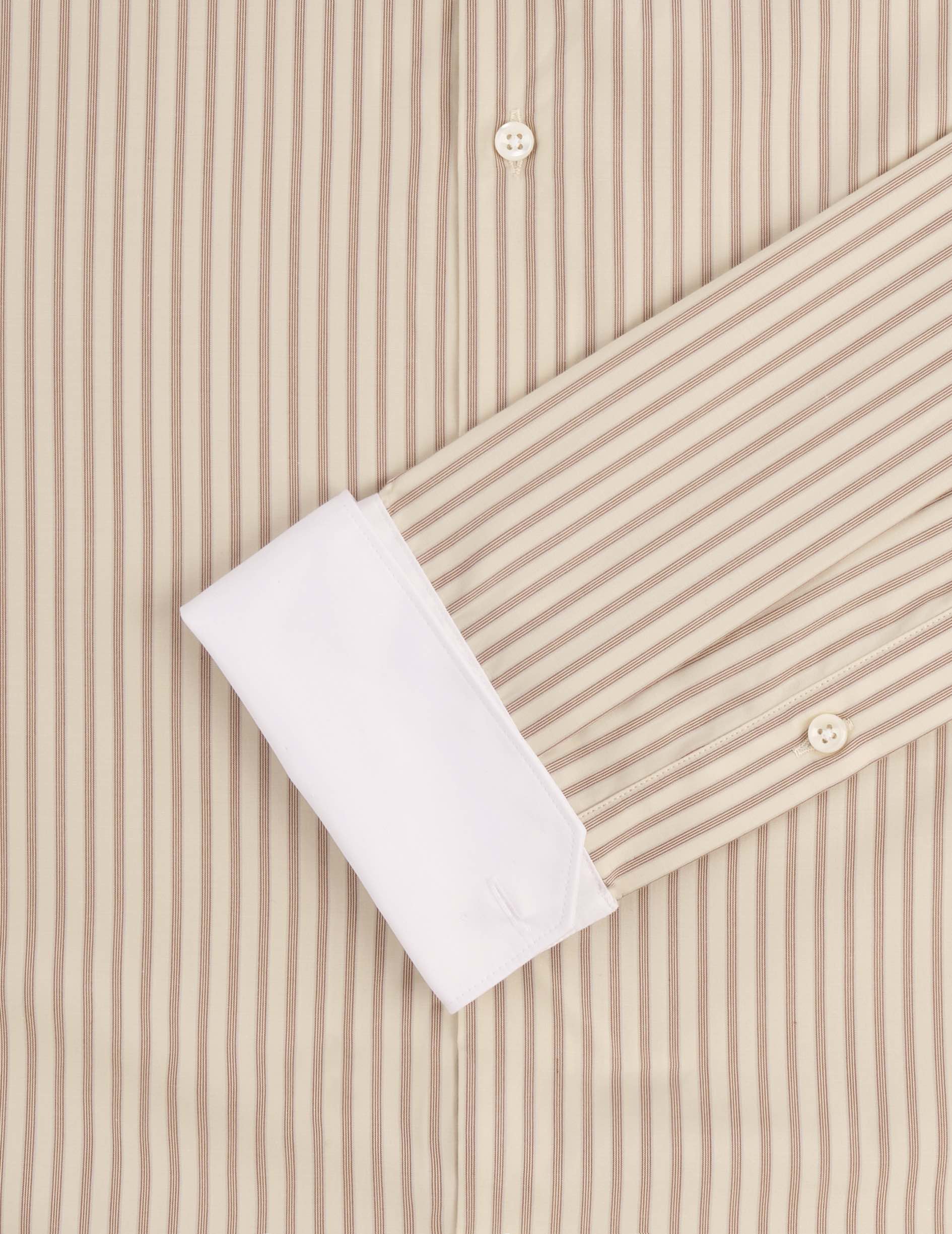 Semi-fitted striped beige shirt - Poplin - Club Collar - French Cuffs