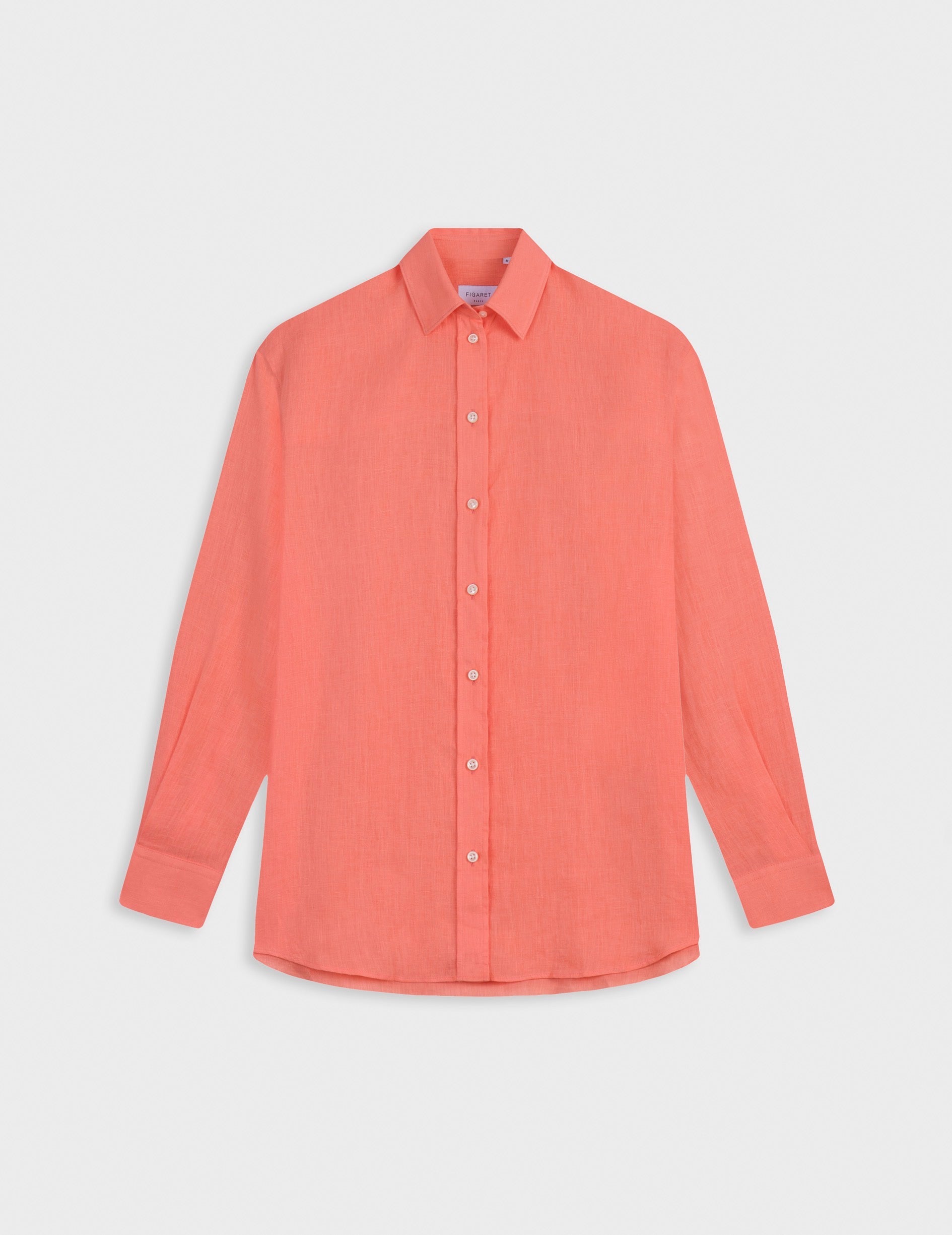Oversized Delina shirt in coral linen - Linen - Shirt Collar
