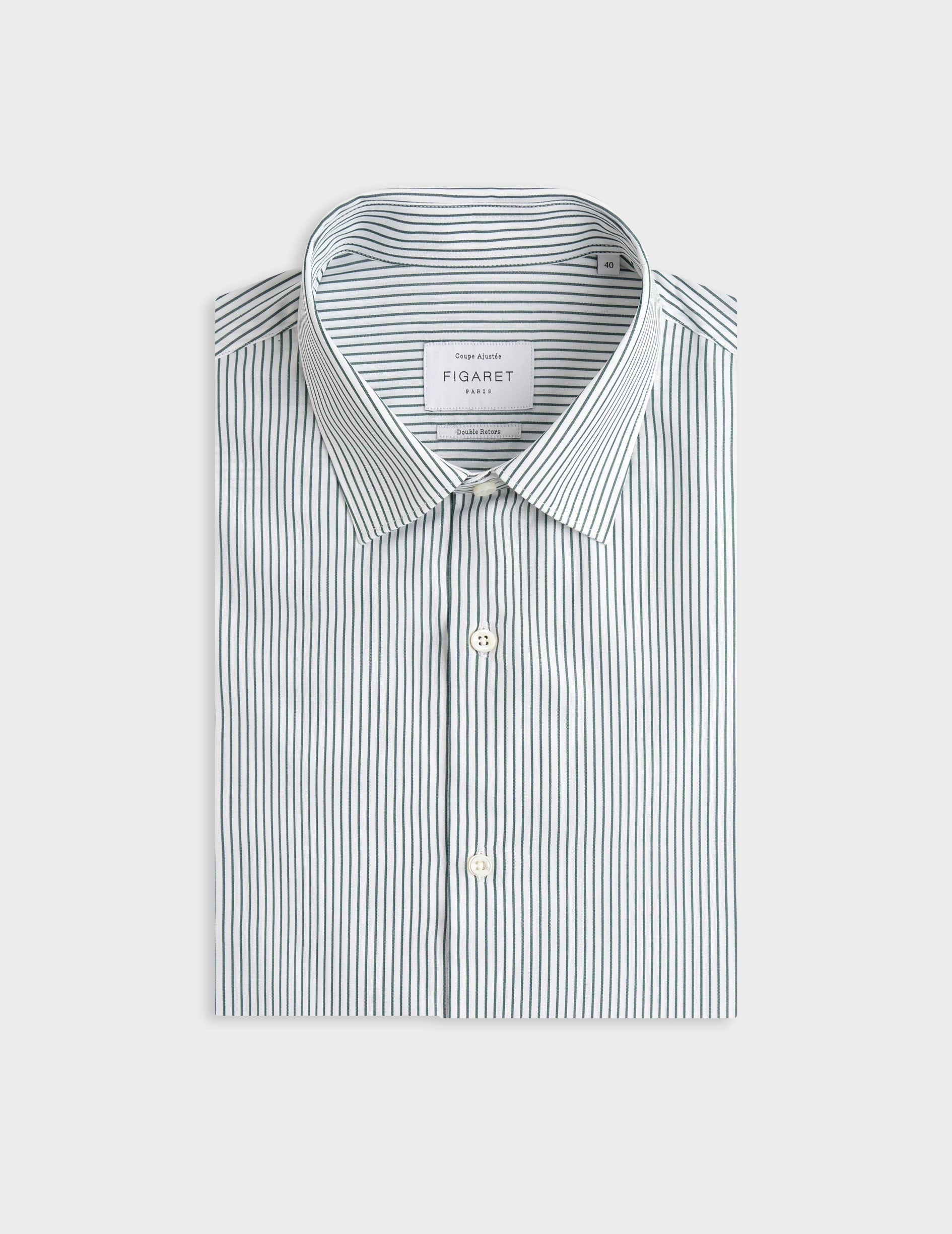 Fitted striped green shirt - Poplin - Figaret Collar