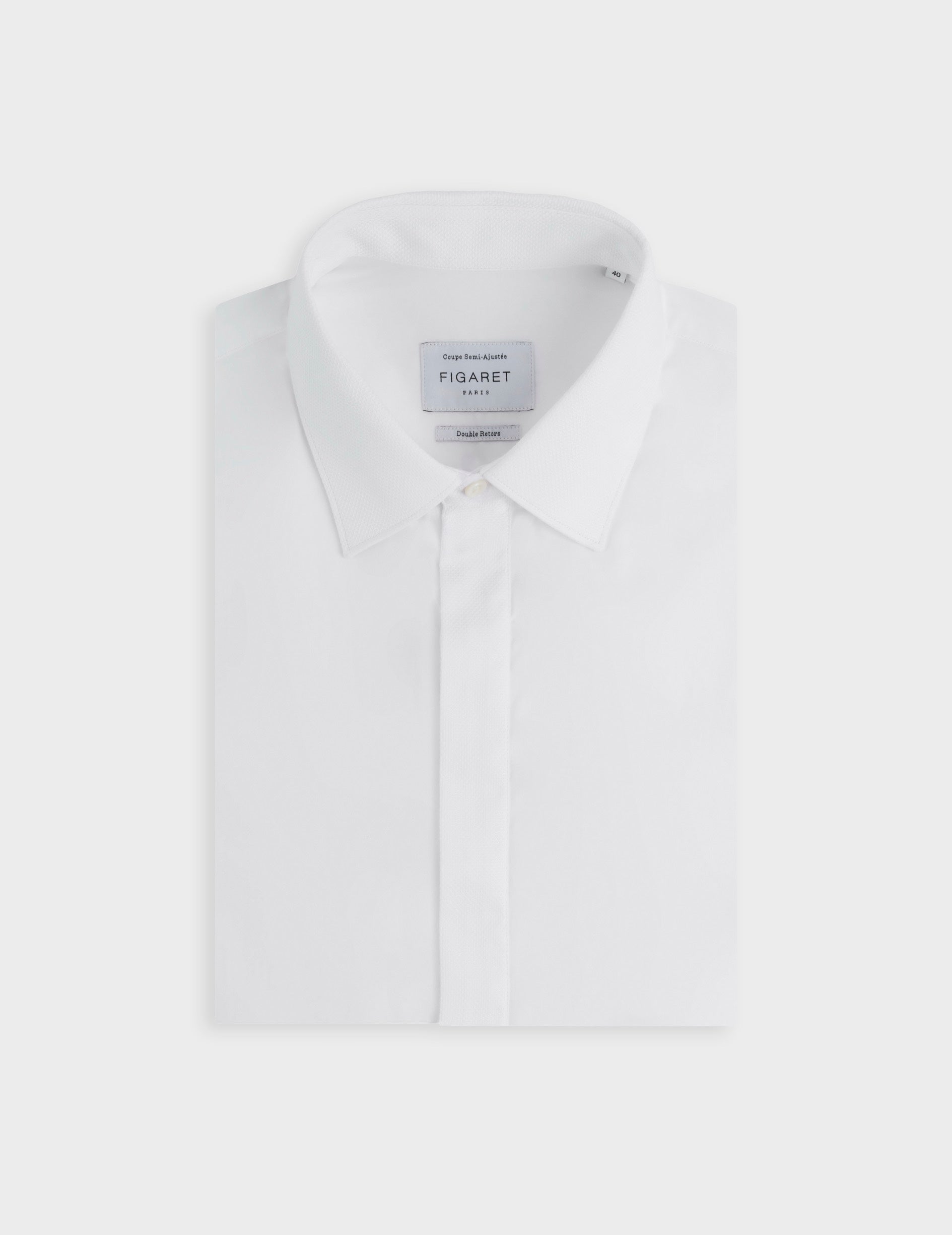 Semi-fitted white hidden buttons placket shirt - Poplin - Figaret Collar