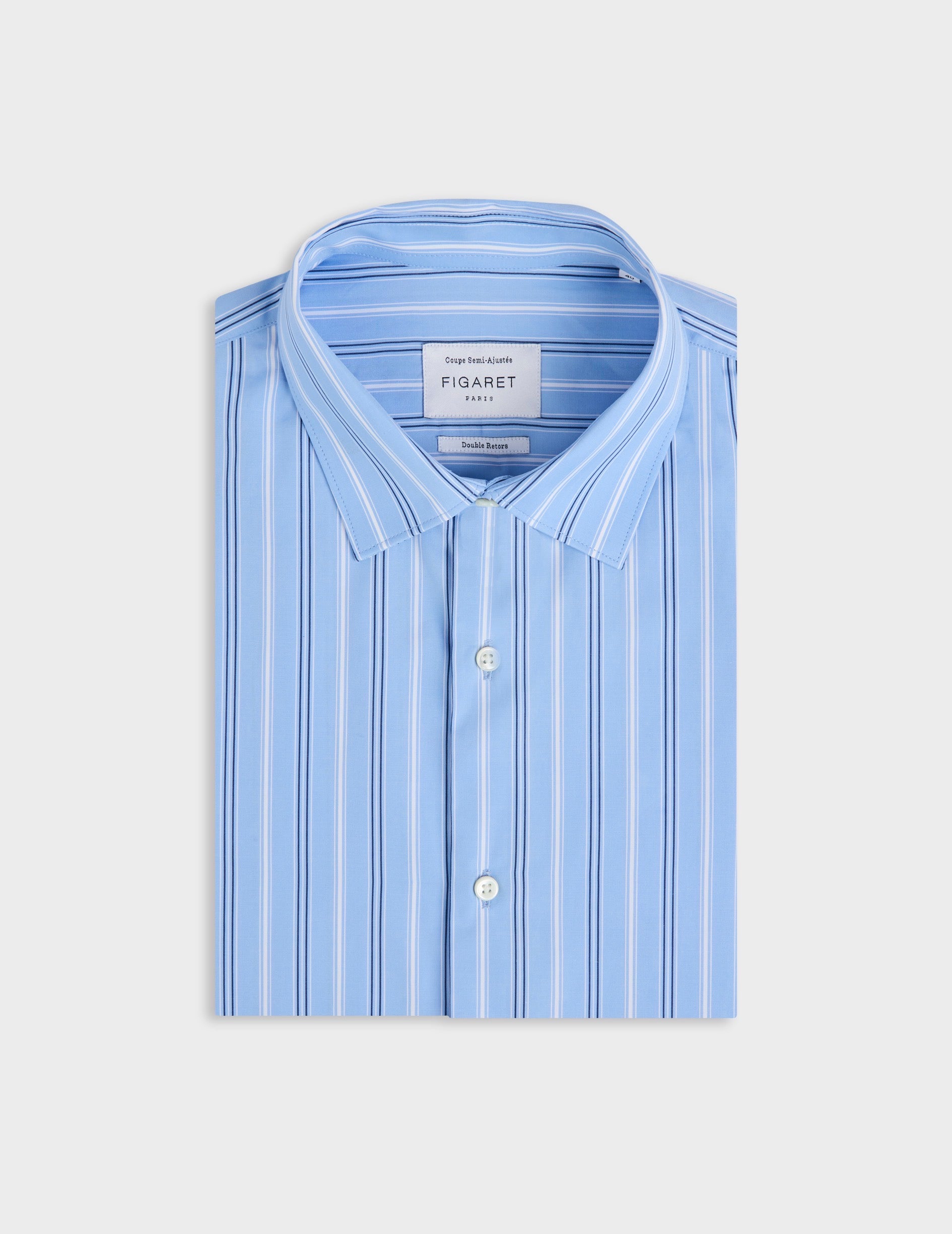 Semi-fitted striped light blue shirt - Poplin - Figaret Collar
