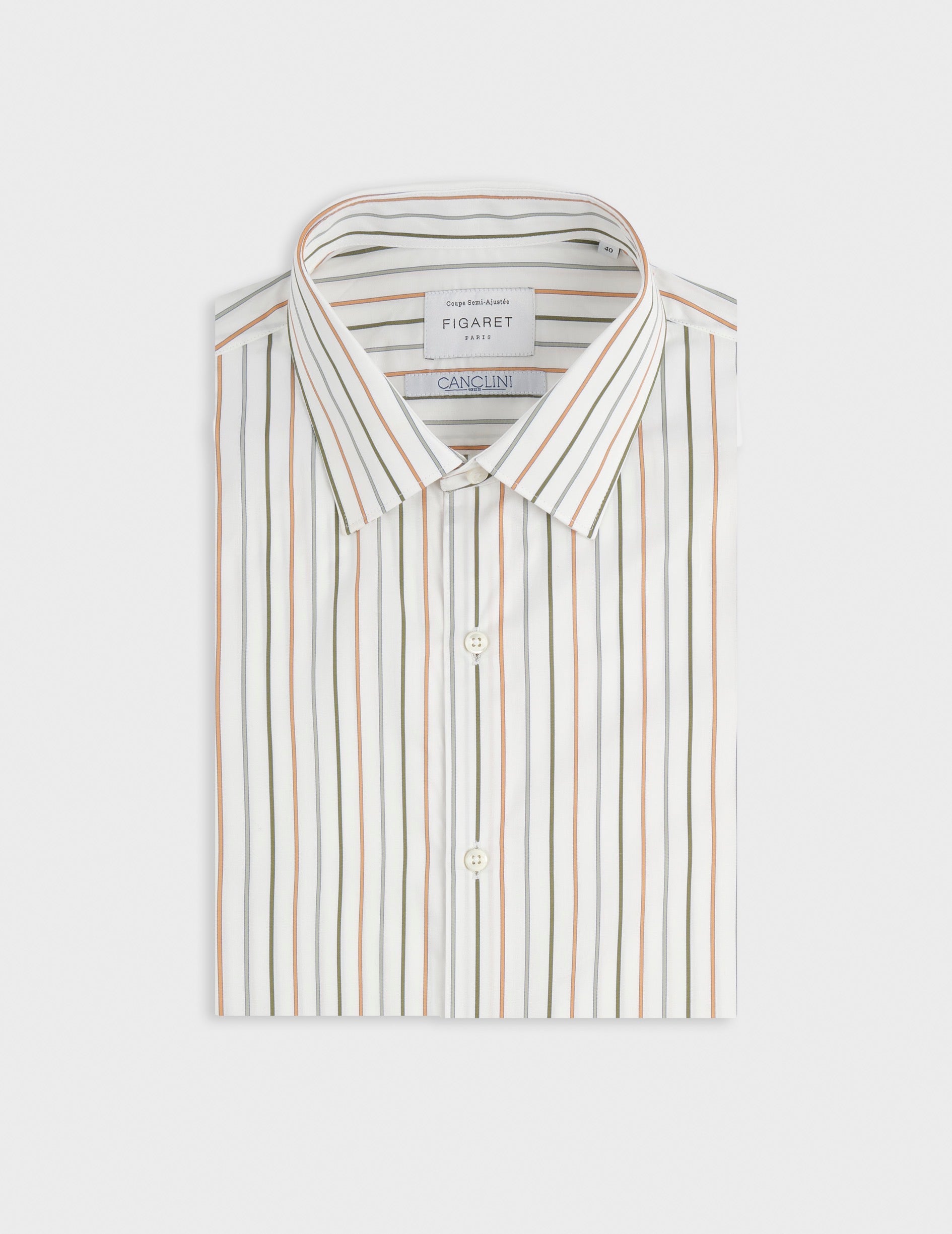 Semi-fitted striped beige shirt - Popeline - Figaret Collar