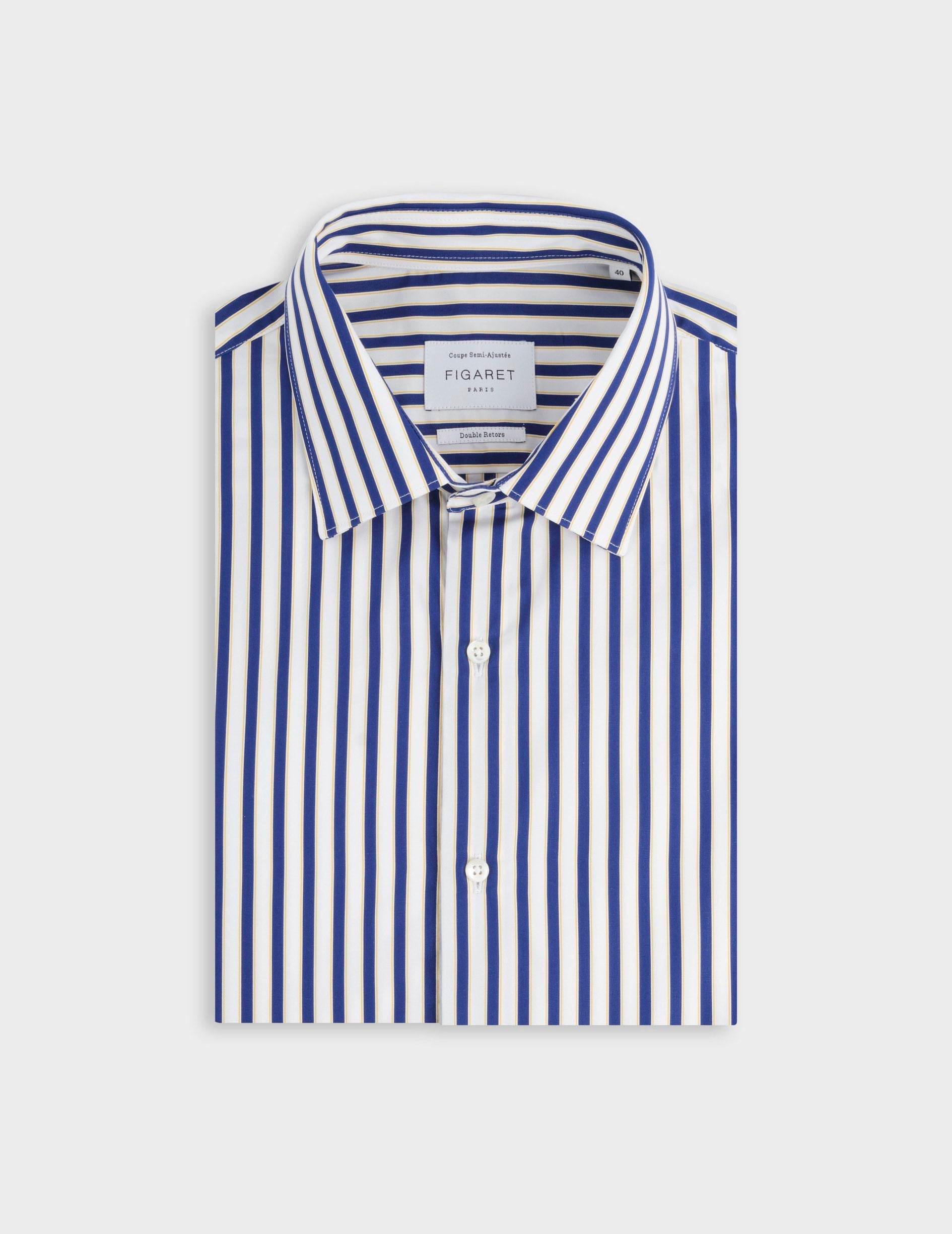 Semi-fitted striped blue shirt - Poplin - Figaret Collar