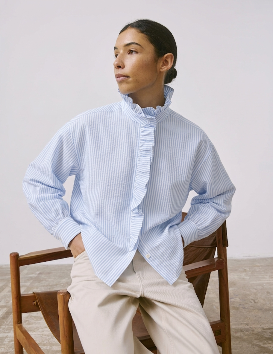 Greta striped light blue shirt - Poplin - Victorian Collar