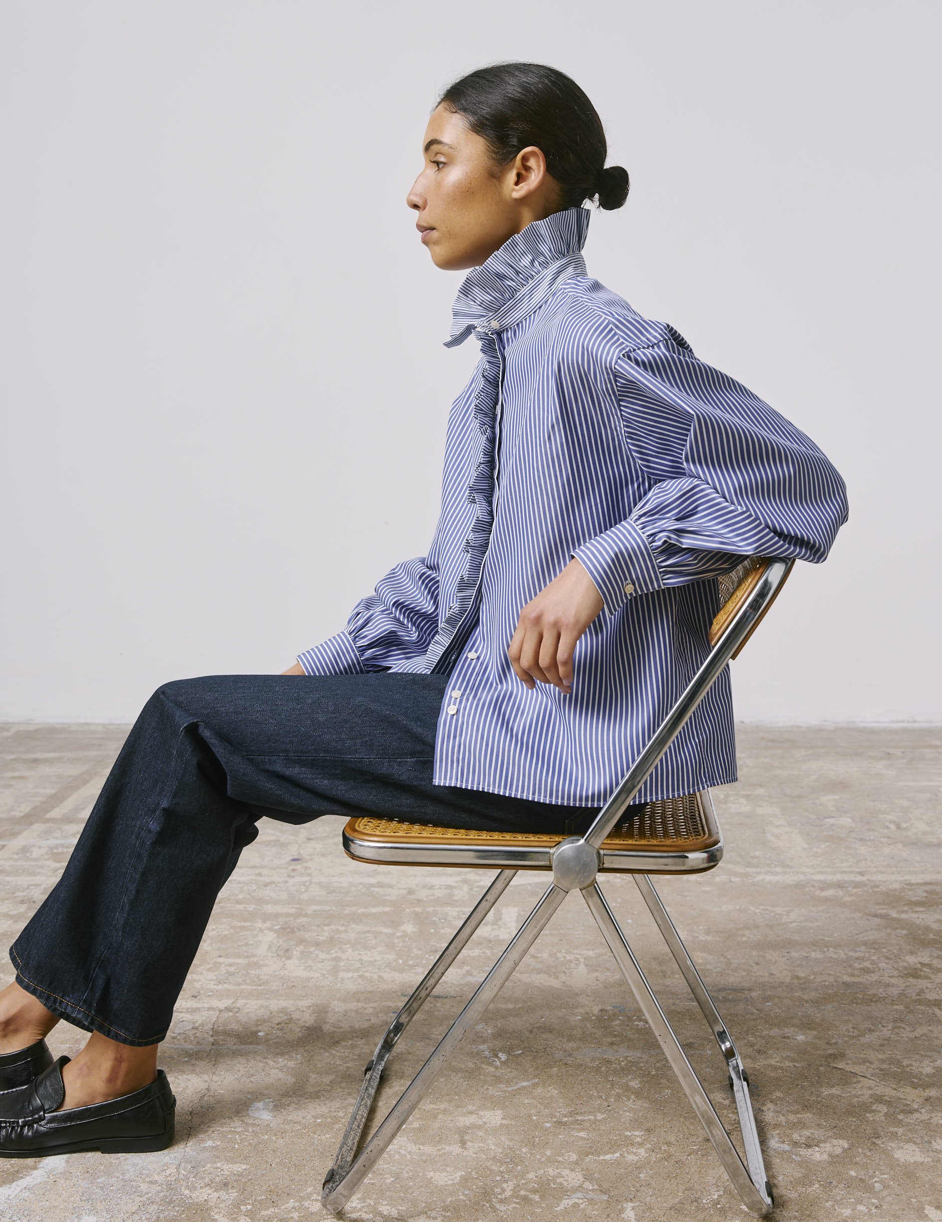 Greta striped blue shirt - Poplin - Victorian Collar
