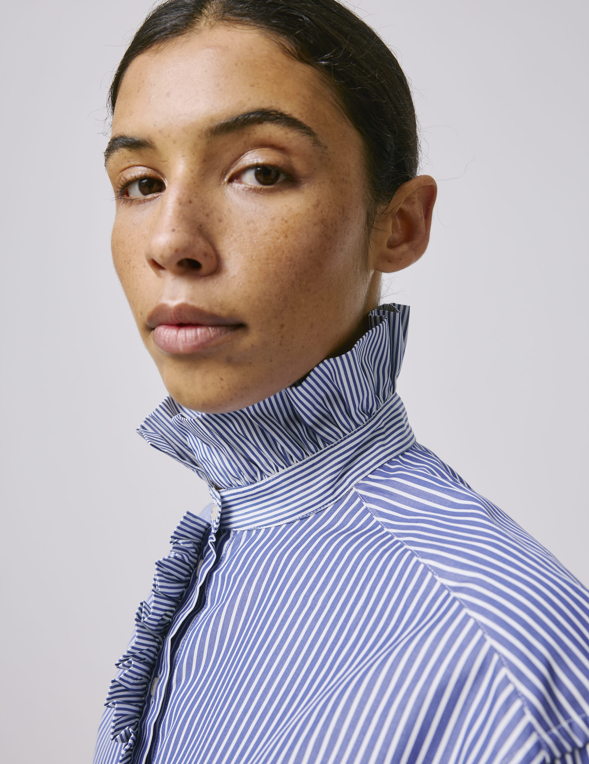 Greta striped blue shirt - Poplin - Victorian Collar