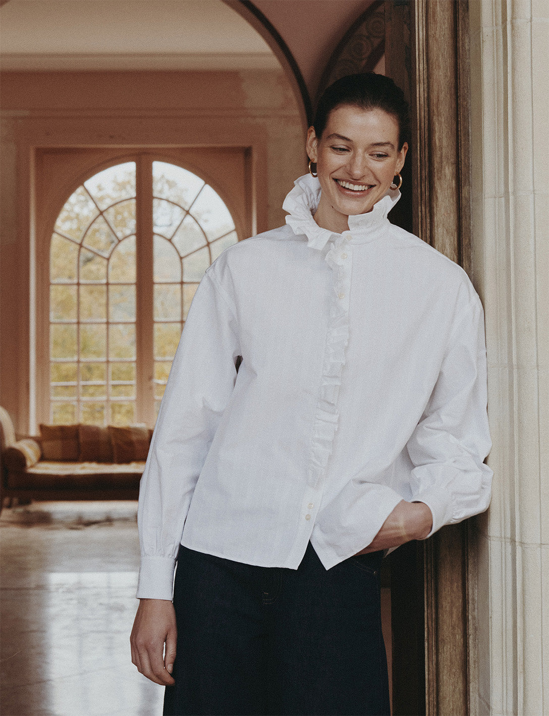 White Greta shirt - Jacquard - Victorian Collar