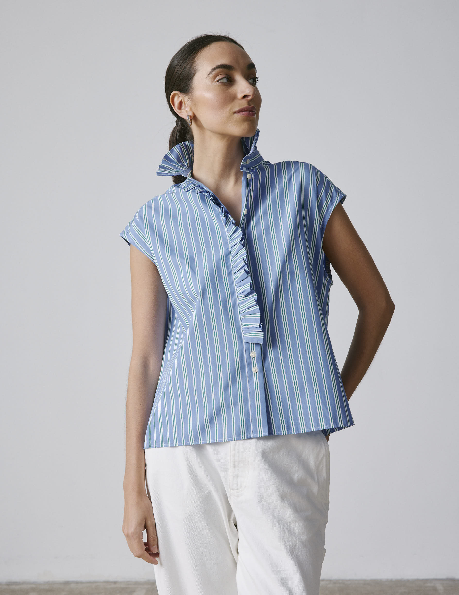 Striped blue Gretie shirt - Poplin - Victorian Collar