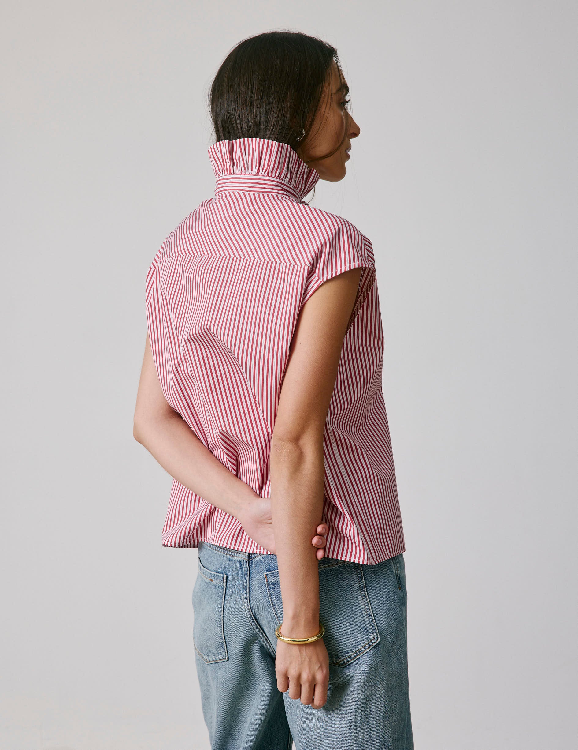 Striped red Gretie shirt - Poplin - Victorian Collar