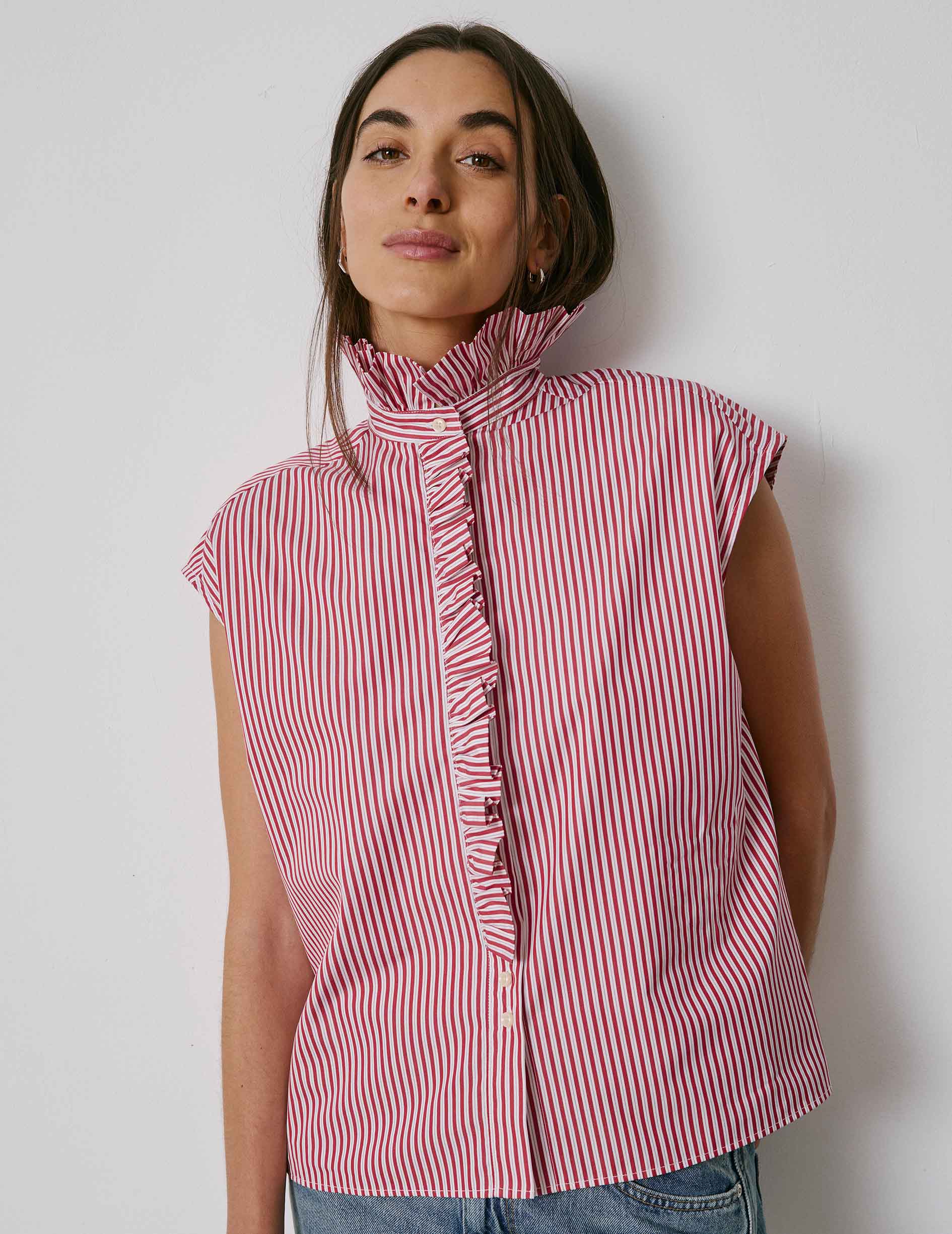 Striped red Gretie shirt - Poplin - Victorian Collar