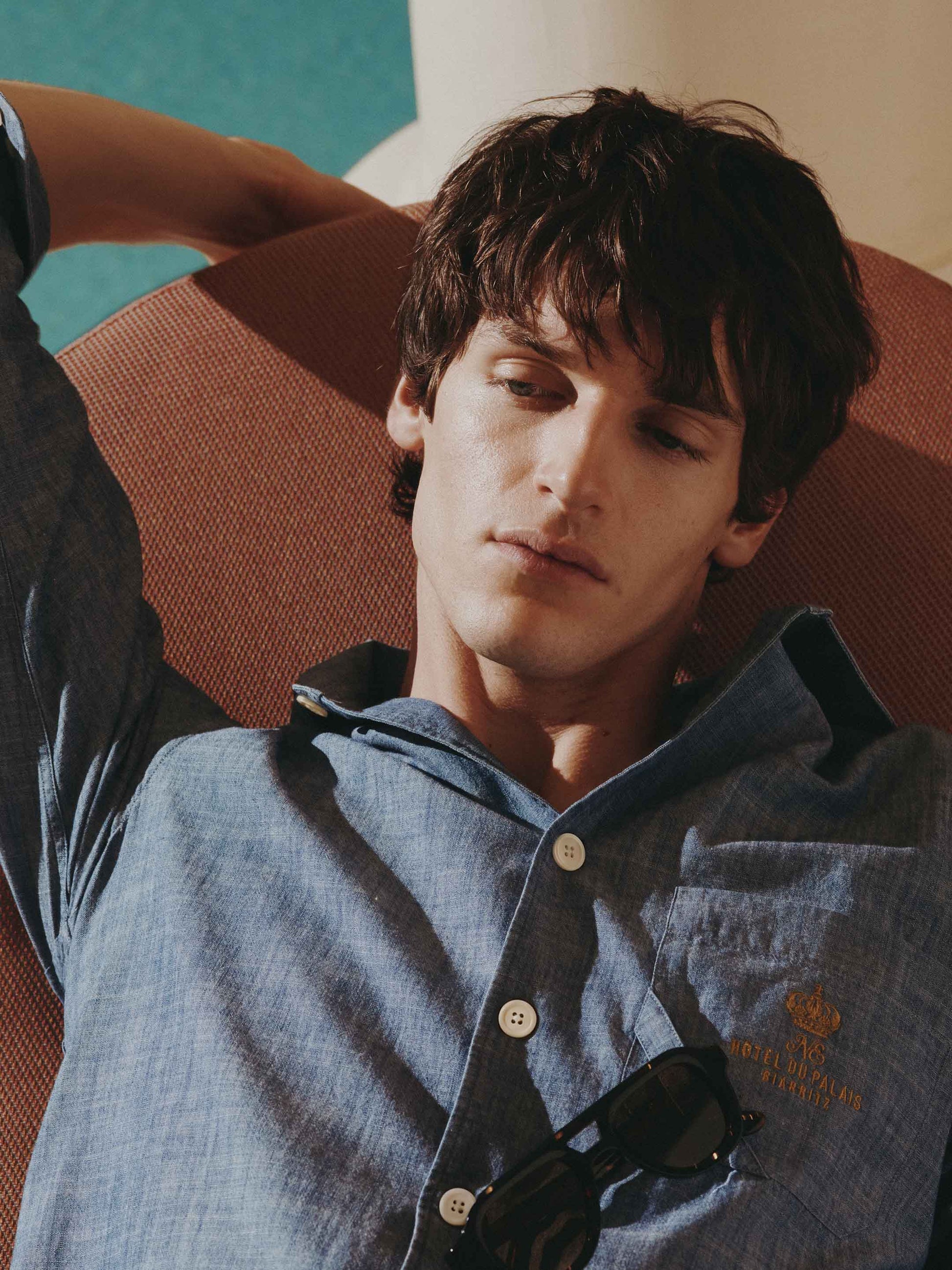 Guéthary Blue unisex shirt - Chambray - Shirt without collar stand Collar