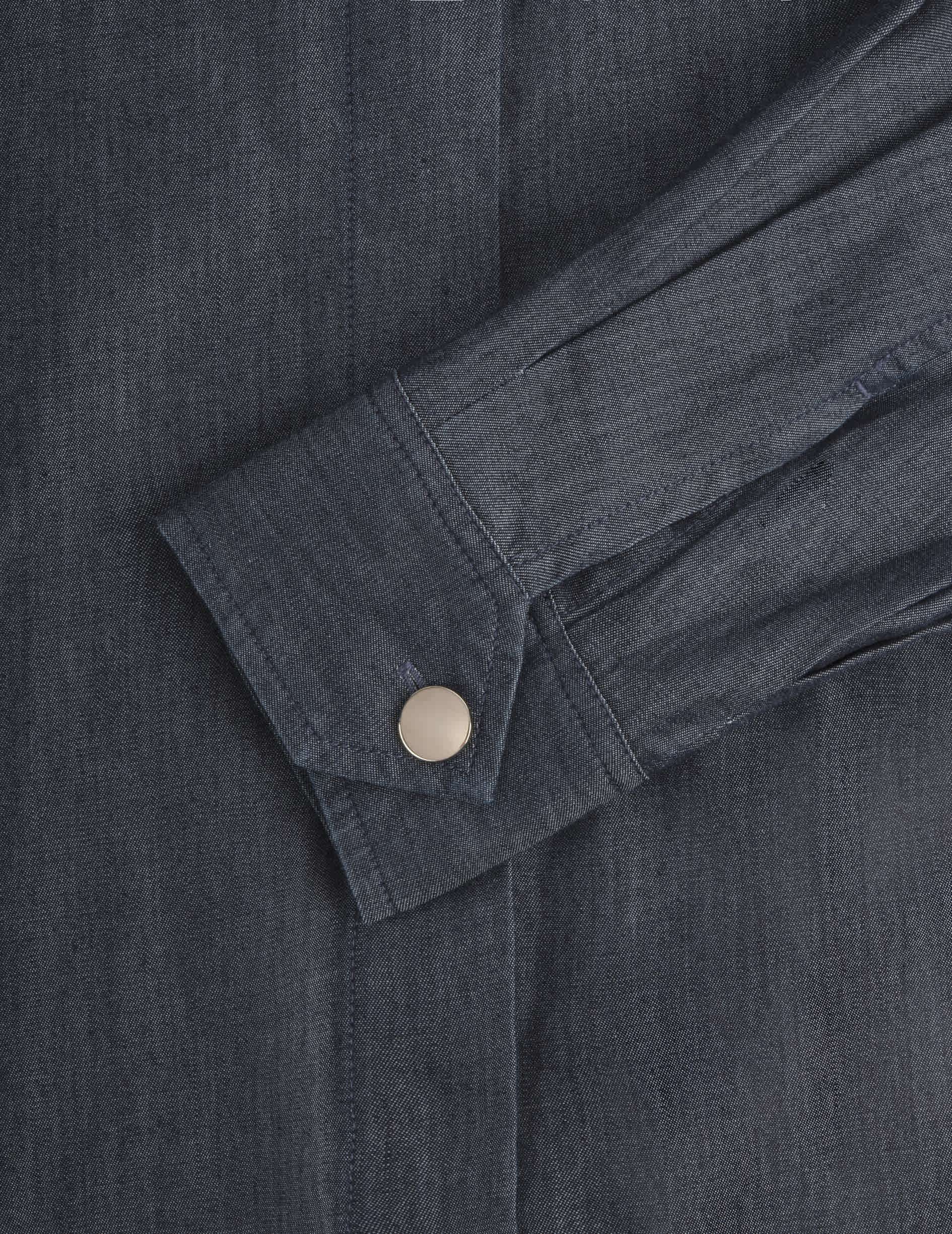 Innaée shirt with hidden button placket in navy denim - Denim - High Collar