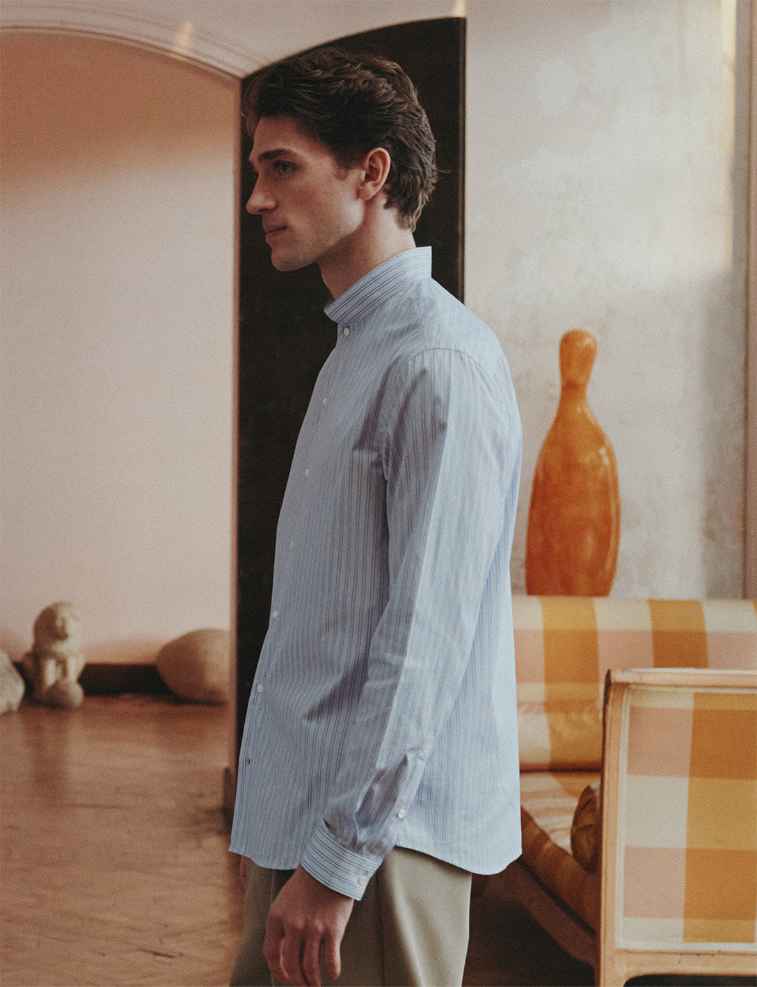Semi-fitted striped blue shirt - Poplin - Inverted Collar