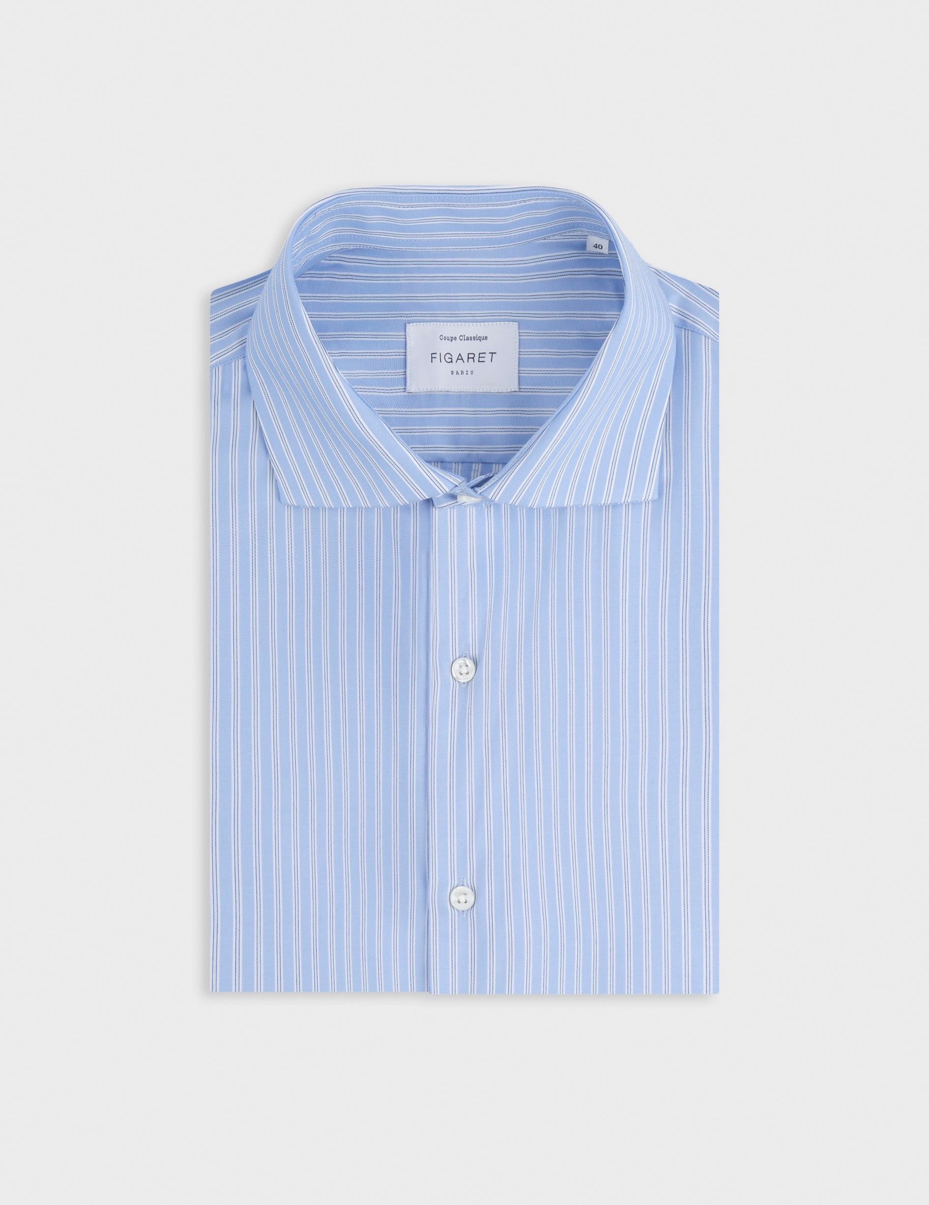 Chemise classique rayée bleue - Pinpoint - Col Italien