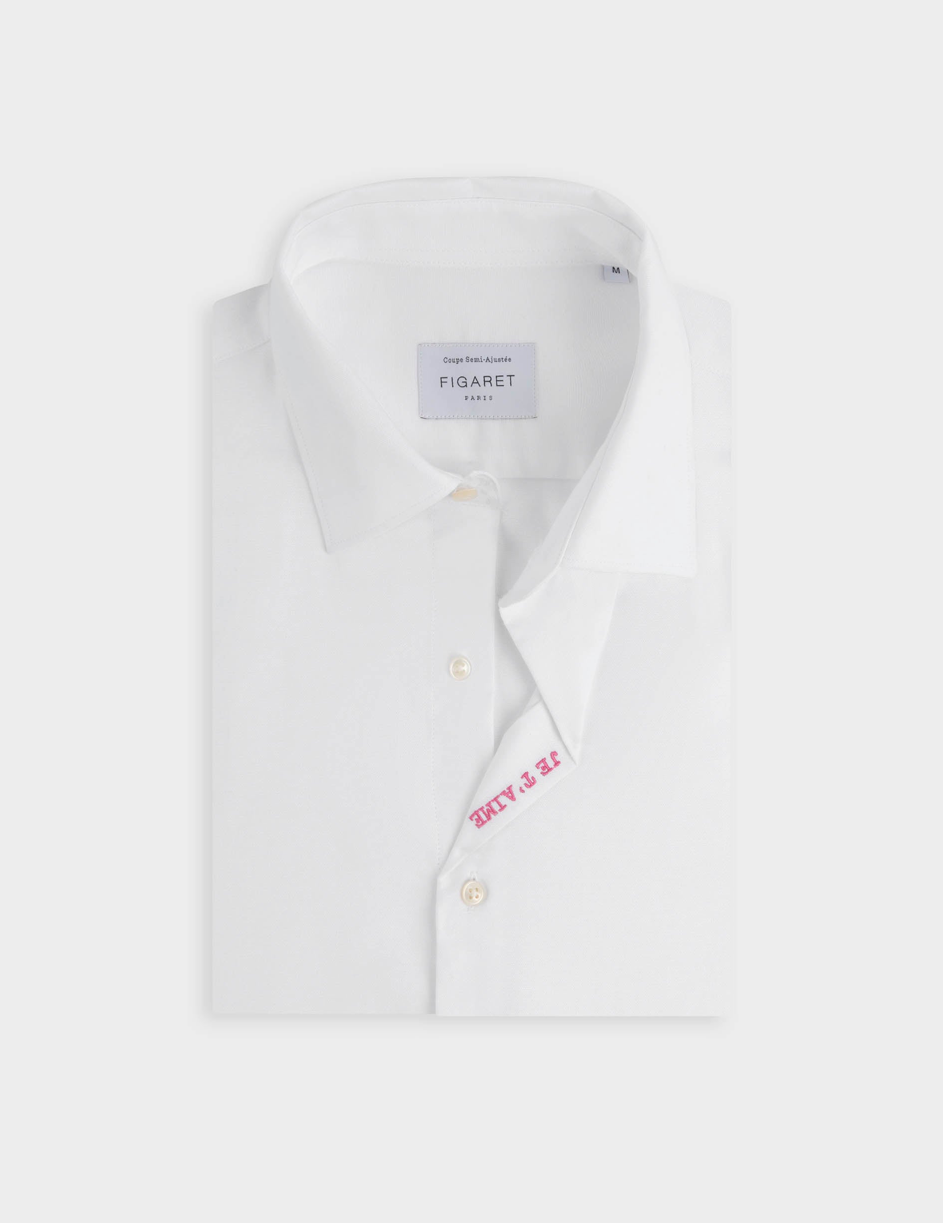 Unisex white “Je t’aime” shirt - Oxford - Figaret Collar