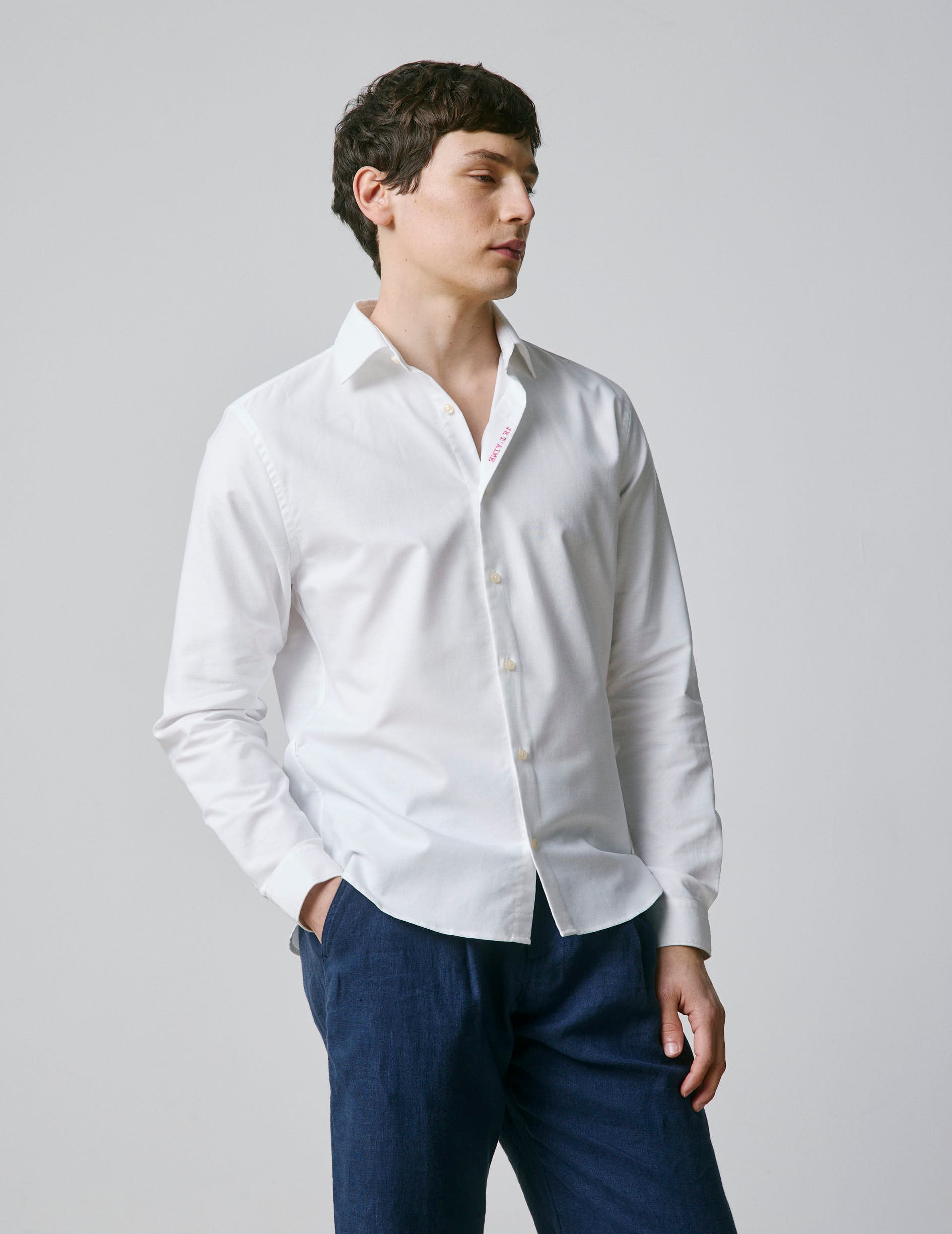 Unisex white “Je t’aime” shirt - Oxford - Figaret Collar