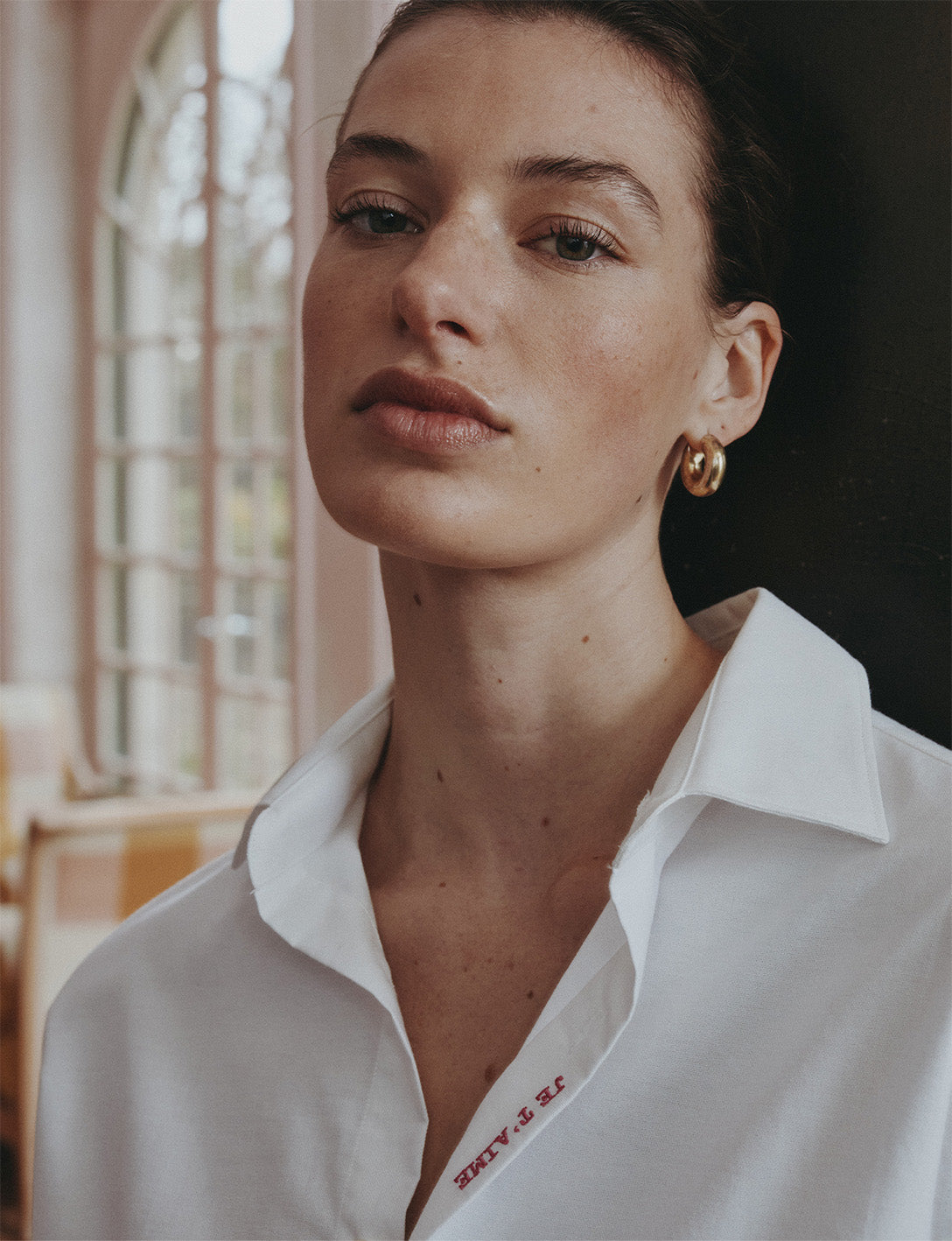 Unisex white “Je t’aime” shirt - Oxford - Figaret Collar