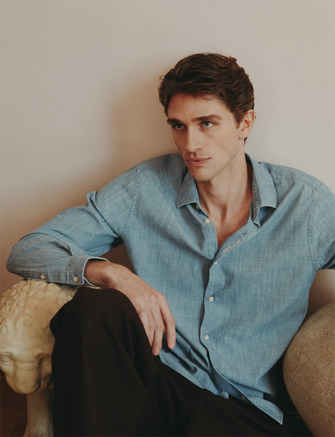 Unisex blue “Je t’aime” shirt - Chambray - Figaret Collar