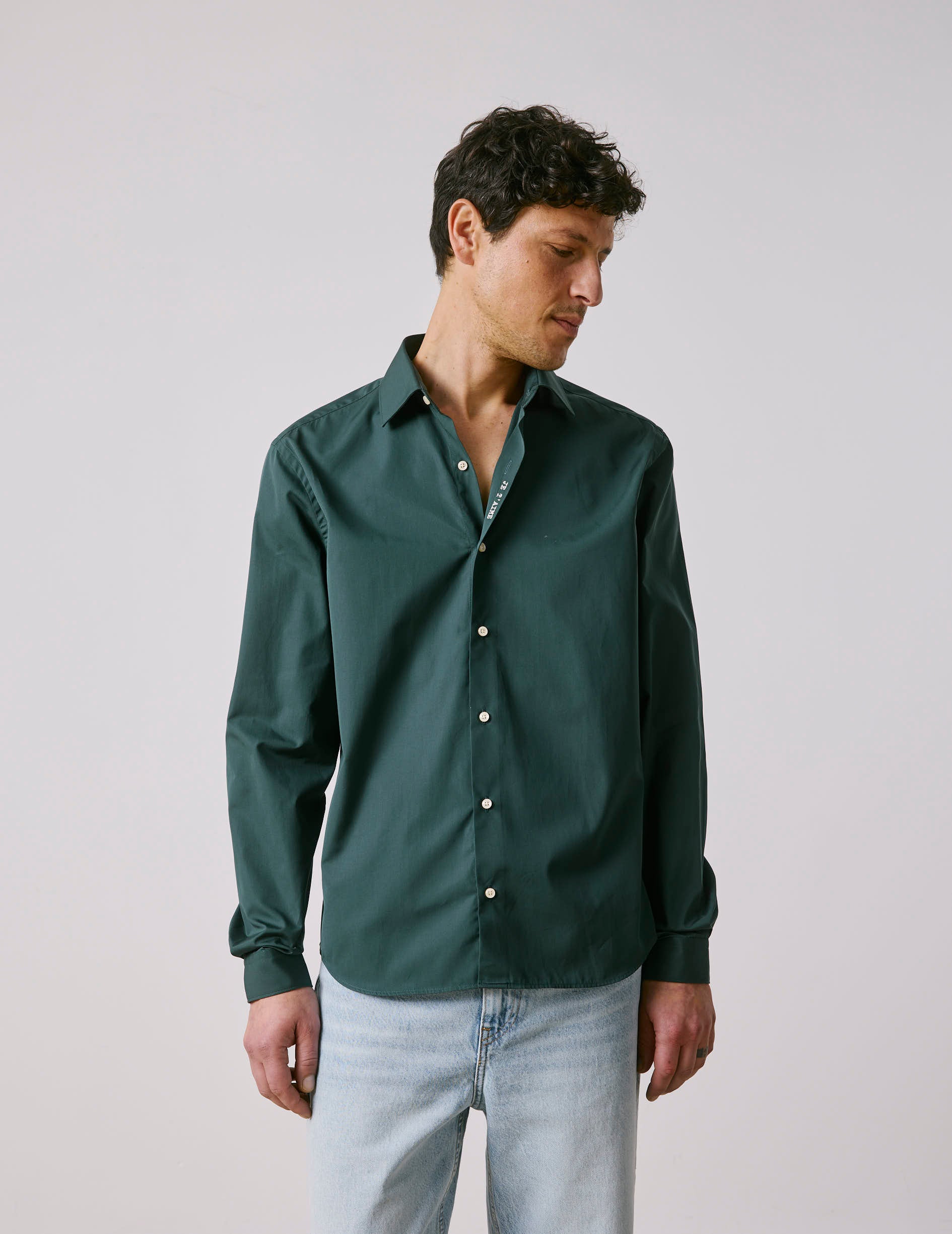 Unisex dark green “Je t’aime” shirt - Poplin - Figaret Collar