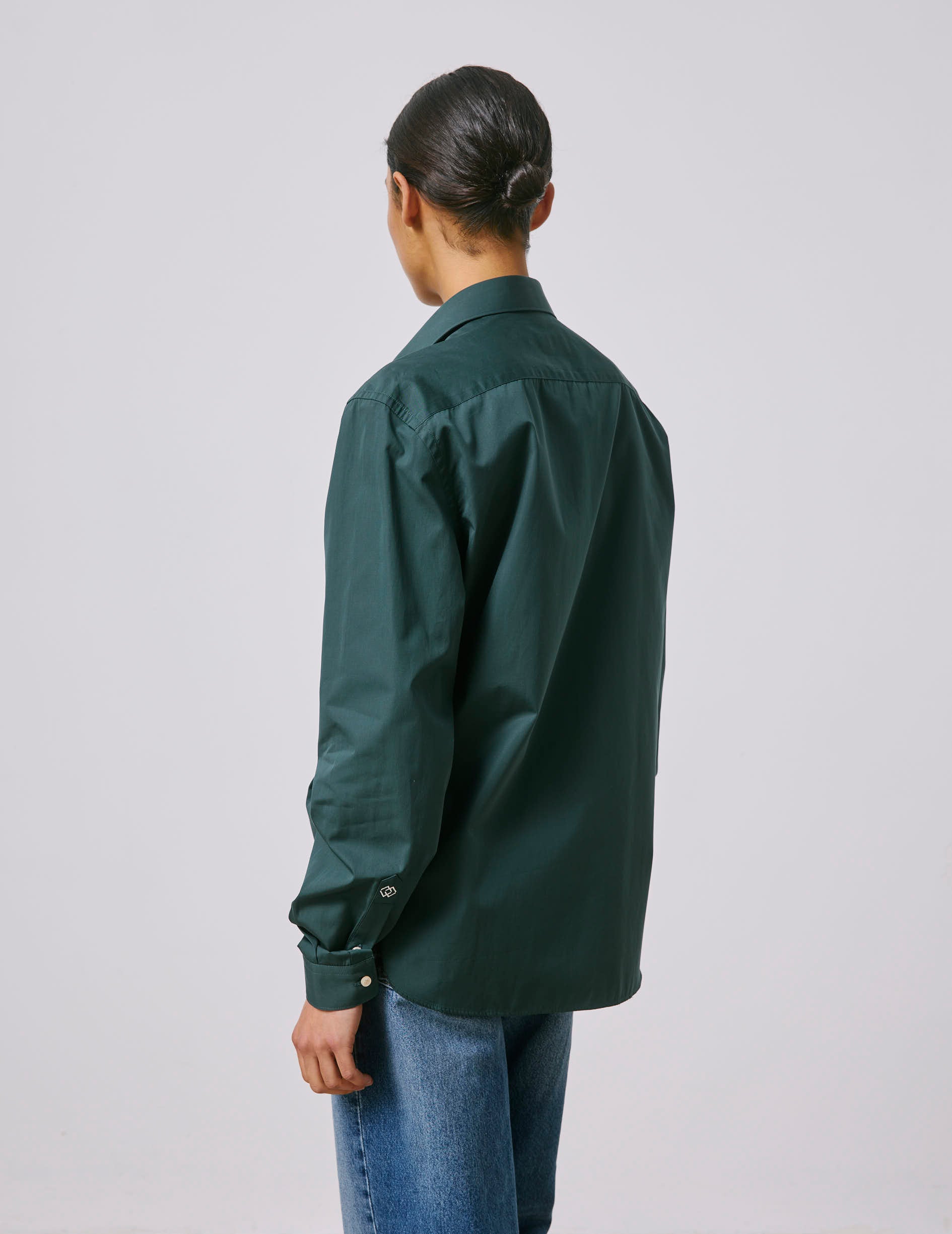Unisex dark green “Je t’aime” shirt - Poplin - Figaret Collar