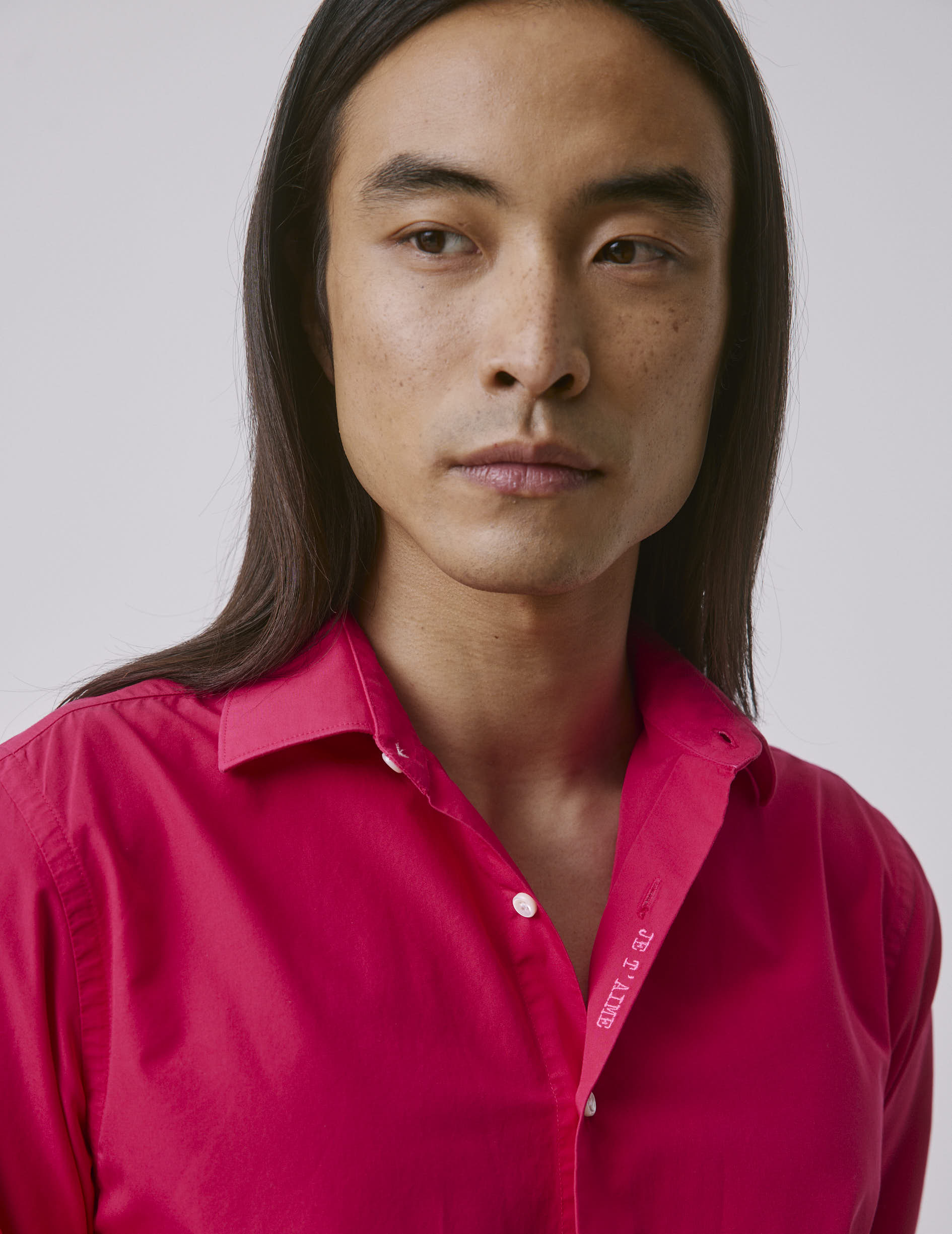 Unisex fuchsia "Je t'aime" shirt - Poplin - Figaret Collar